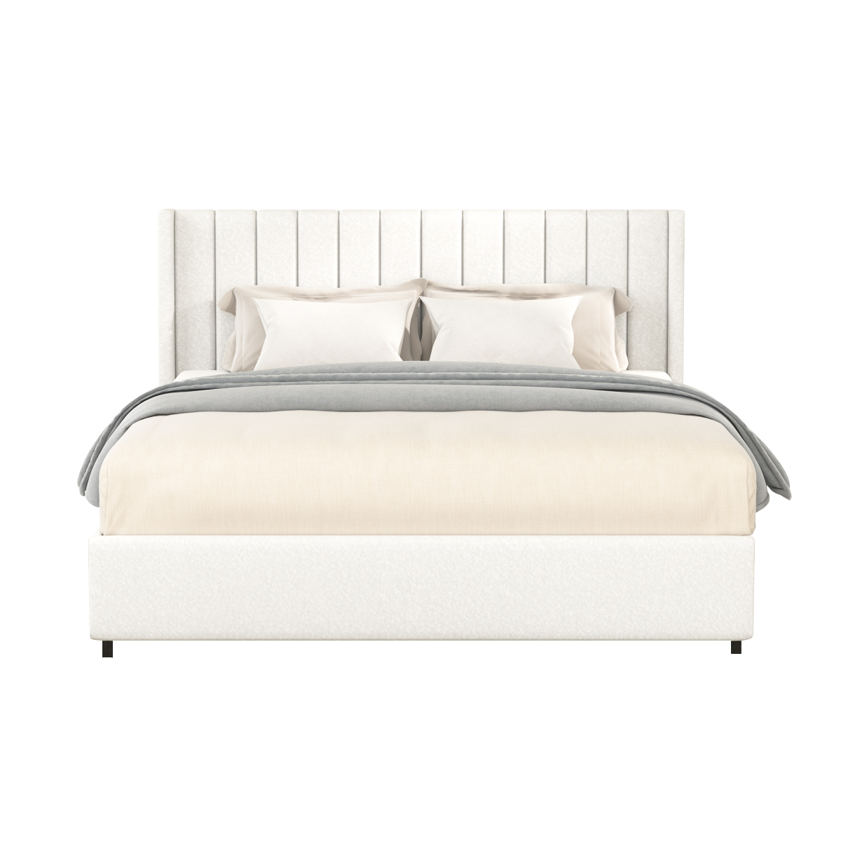 Anda Patented 2-Drawers Storage Bed Queen Size Ivory Boucle Upholstered Platform Bed, Tufted Headboard, Wooden Slat Mattress Support, No Box Spring Needed - Image 5