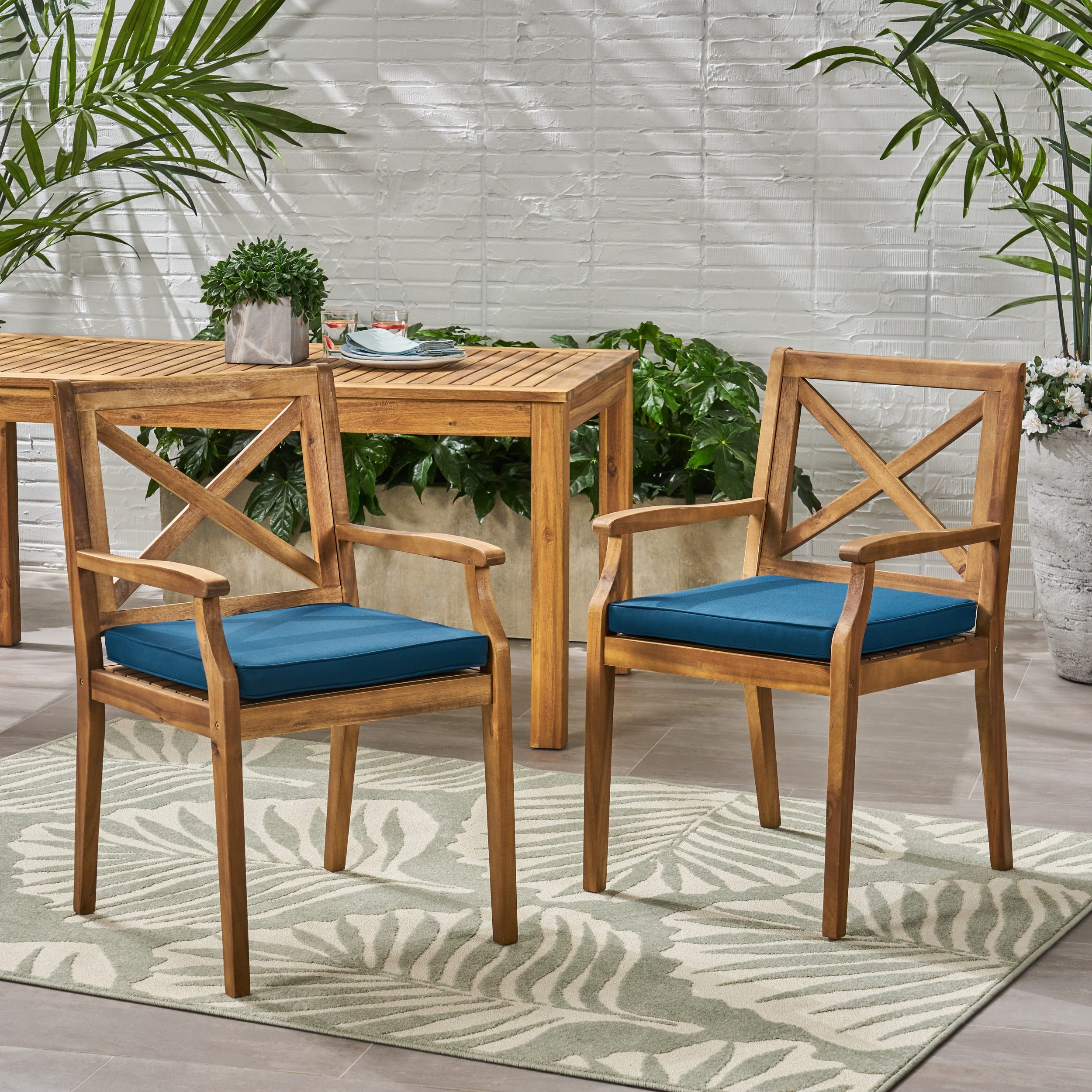 PERLA DINING CHAIR,2PCS with 2 Blue Cushions,for Backyard, Poolside, Garden - Image 3