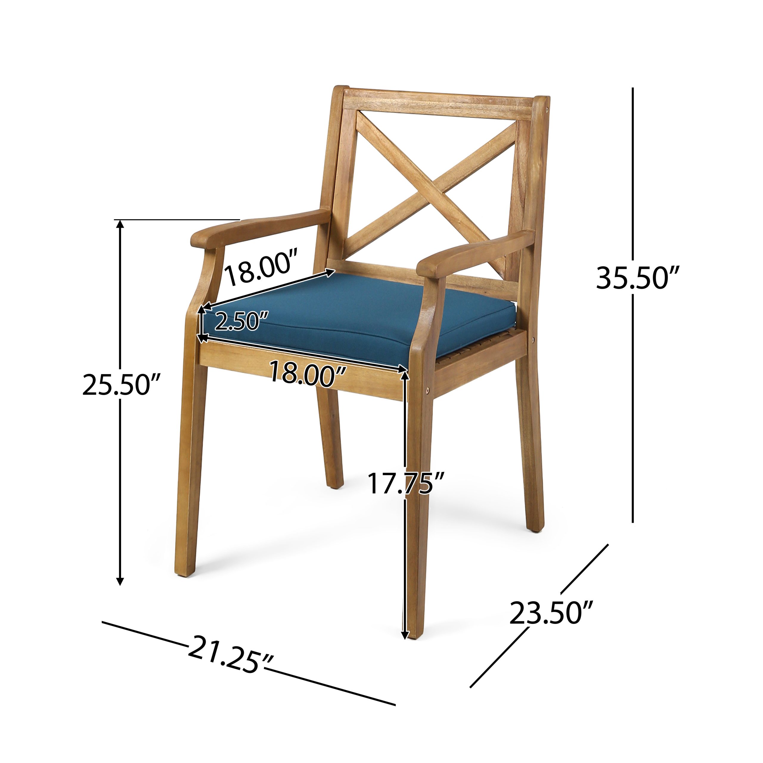 PERLA DINING CHAIR,2PCS with 2 Blue Cushions,for Backyard, Poolside, Garden - Image 4