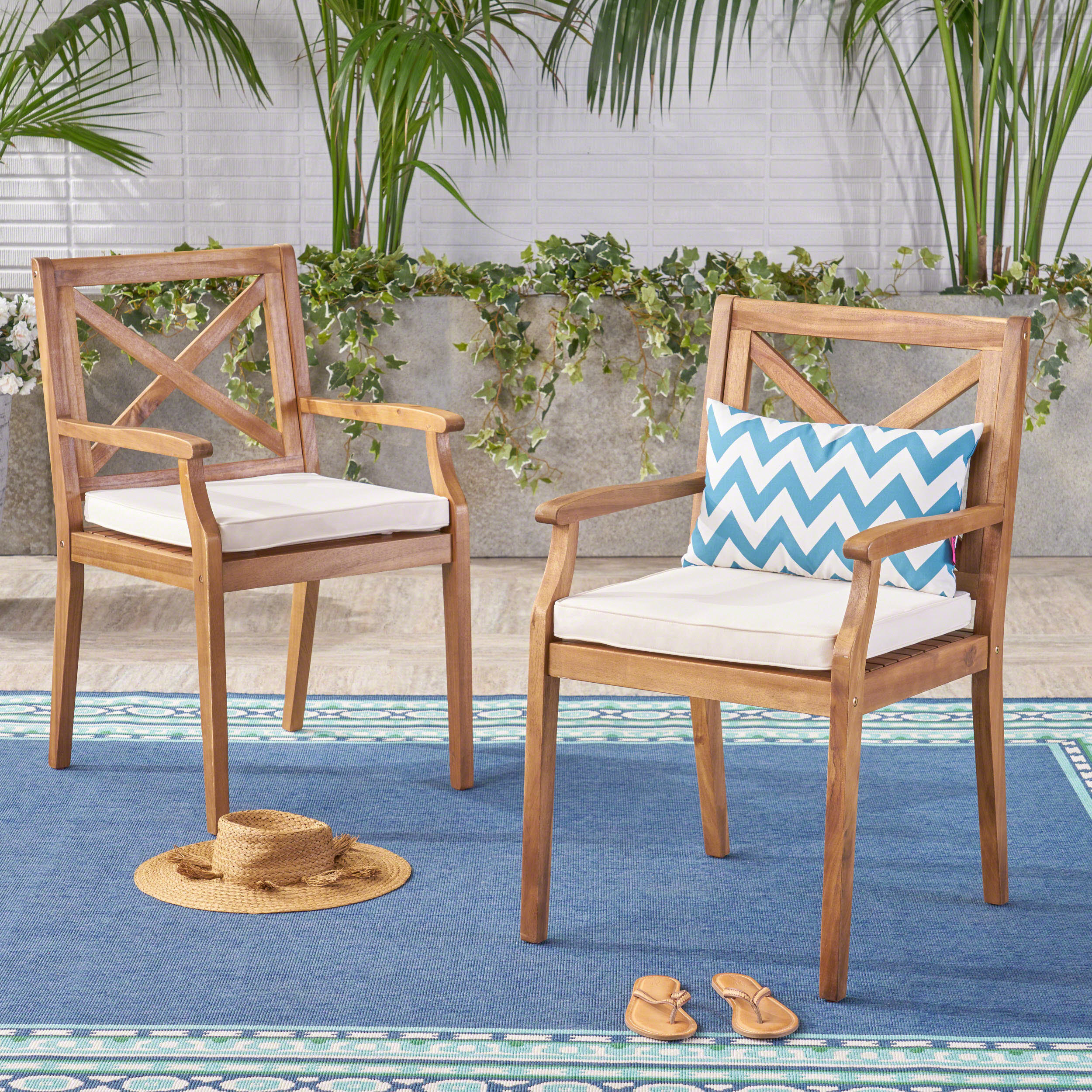 PERLA DINING CHAIR,2PCS with 2 Cream Cushions,for Backyard, Poolside, Garden - Image 3