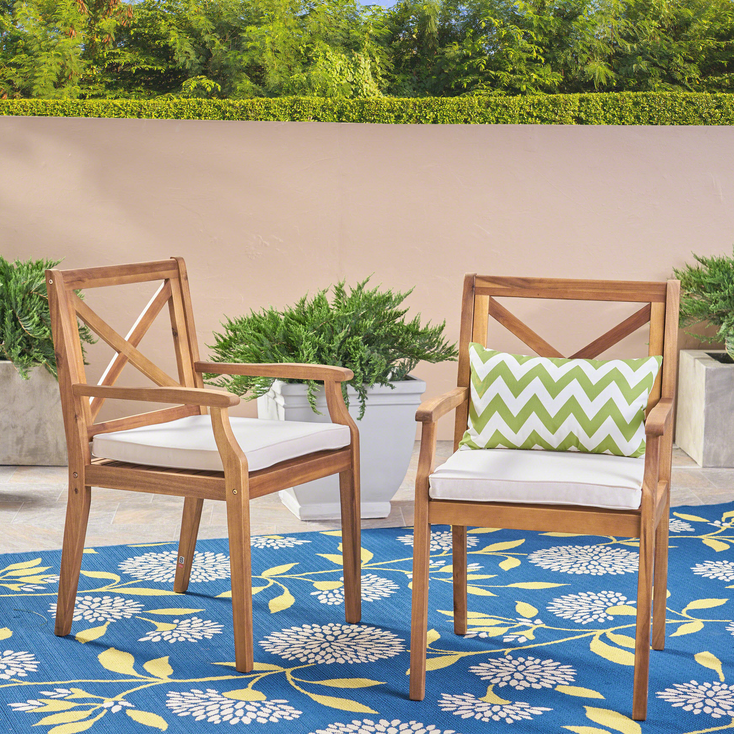 PERLA DINING CHAIR,2PCS with 2 Cream Cushions,for Backyard, Poolside, Garden - Image 4