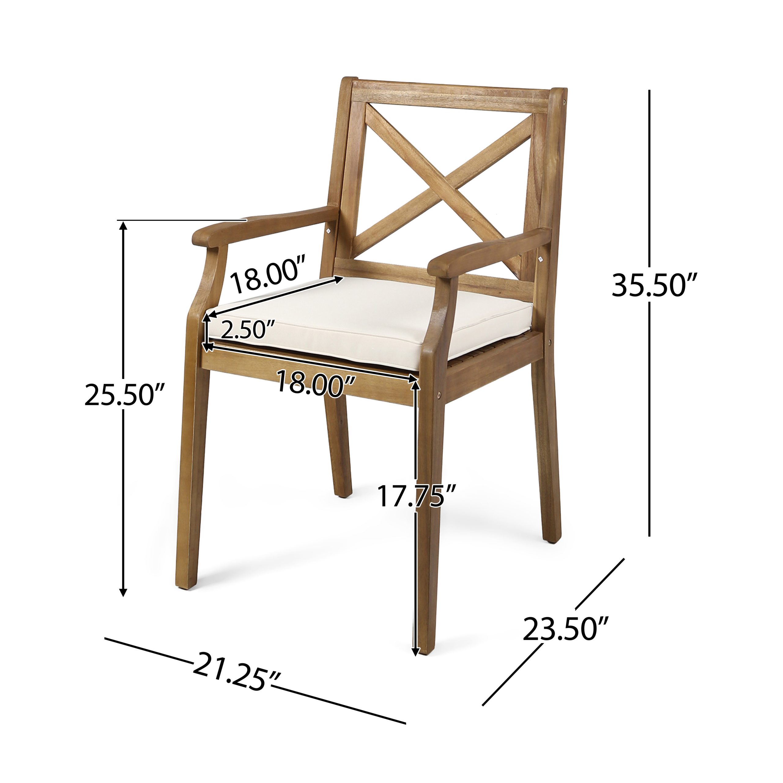 PERLA DINING CHAIR,2PCS with 2 Cream Cushions,for Backyard, Poolside, Garden - Image 5