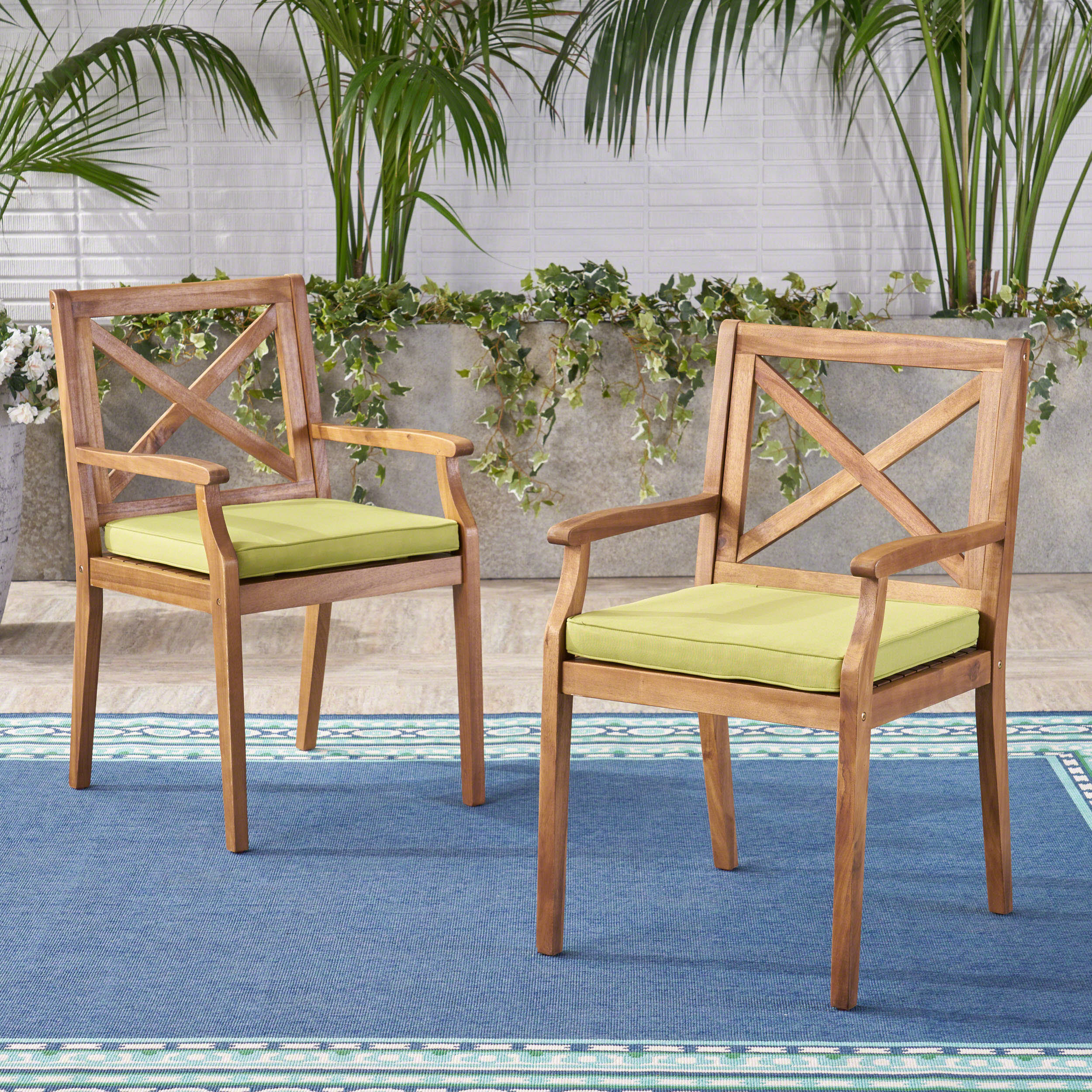 PERLA DINING CHAIR,2PCS with 2 Green Cushions,for Backyard, Poolside, Garden - Image 1