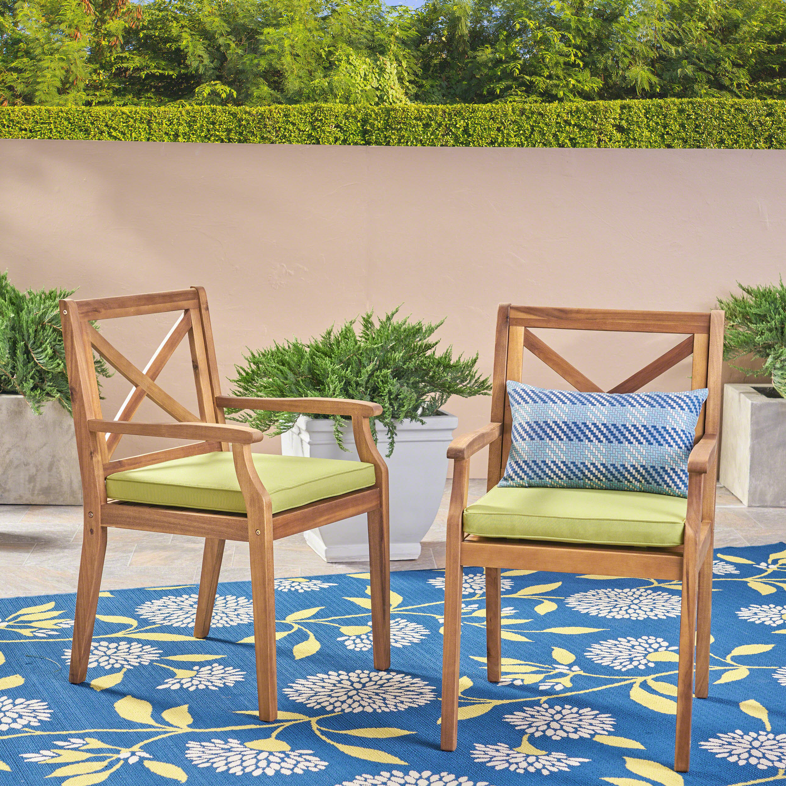 PERLA DINING CHAIR,2PCS with 2 Green Cushions,for Backyard, Poolside, Garden - Image 3