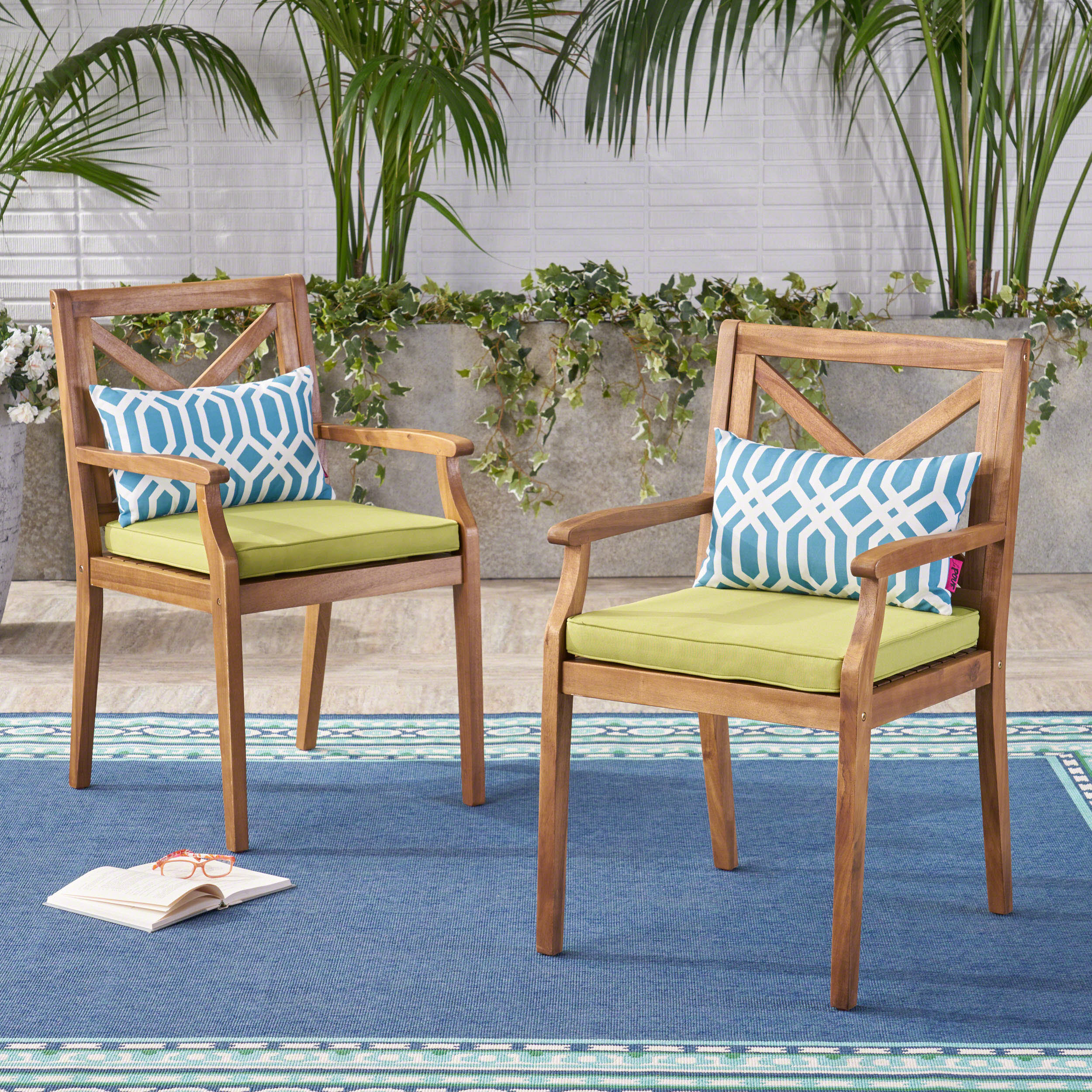PERLA DINING CHAIR,2PCS with 2 Green Cushions,for Backyard, Poolside, Garden - Image 4