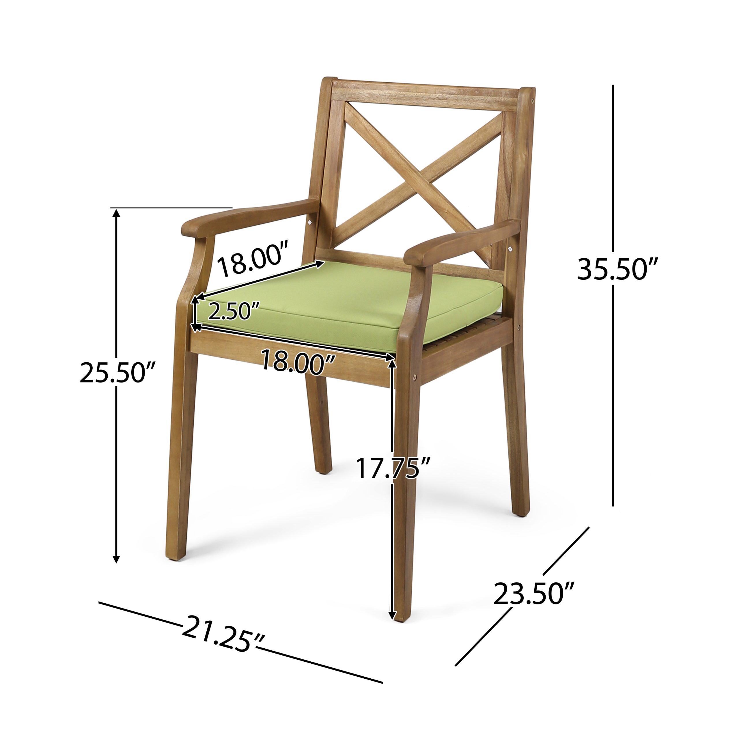 PERLA DINING CHAIR,2PCS with 2 Green Cushions,for Backyard, Poolside, Garden - Image 5
