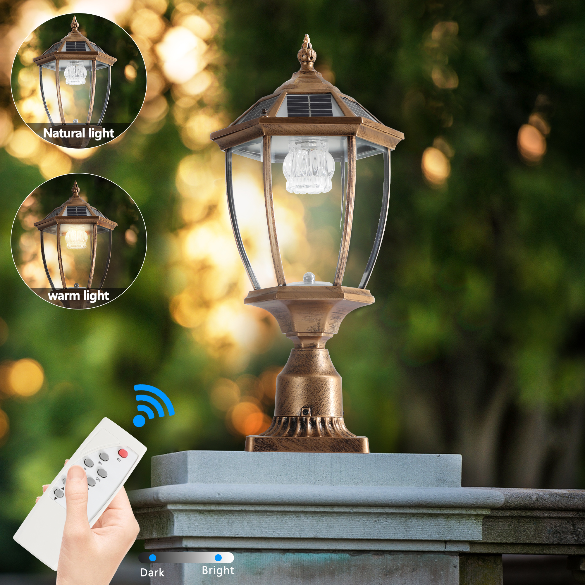 20"(H) Golden Solar Powered LED Outdoor Lantern, Vintage Garden Light with Elegant Glass Design for Pathways, Yards, and Patios (1-Pack) - Image 6