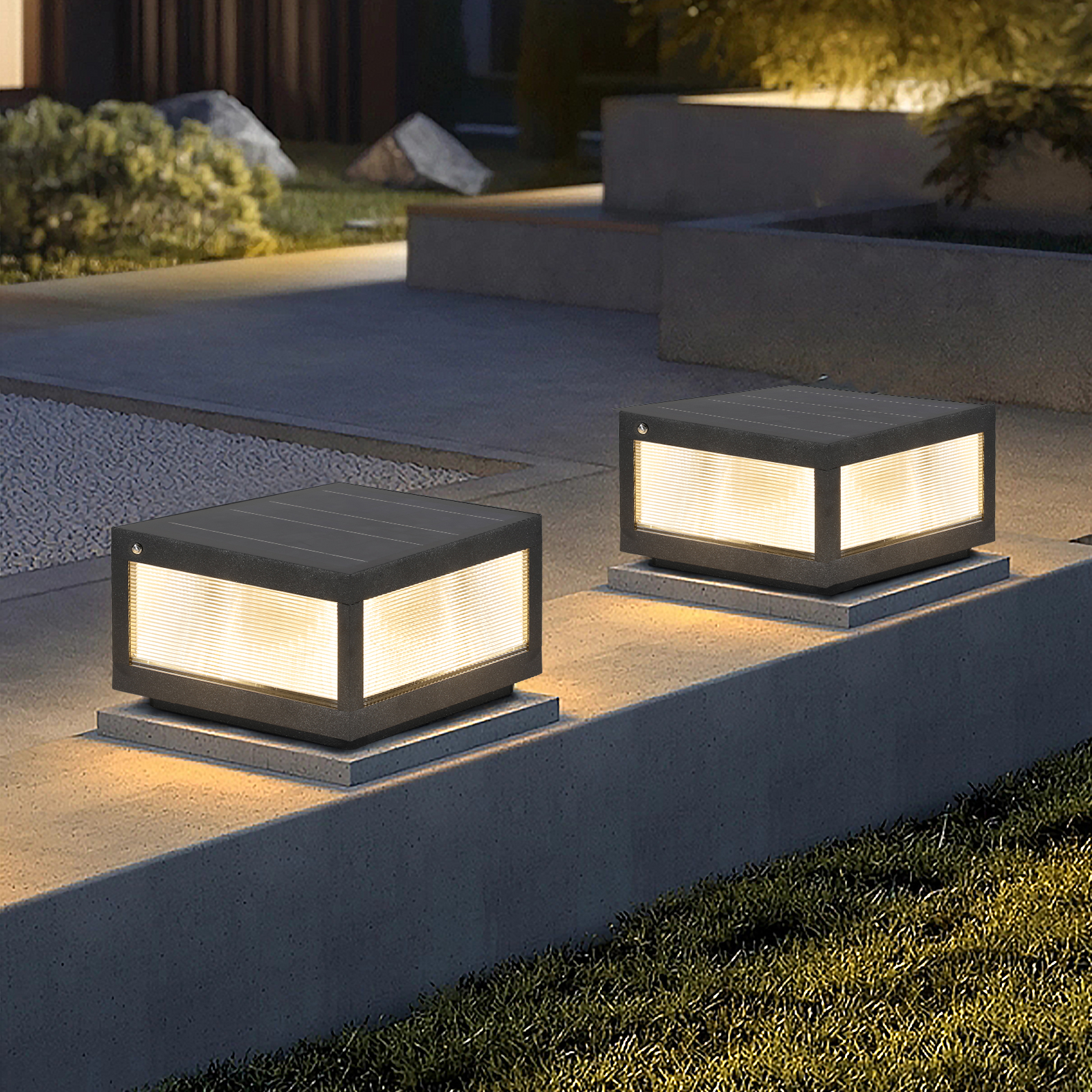 12" Black Solar Powered LED Post Cap Light, Modern Outdoor LED Fence Light for Pathways, Decks, and Patios (2-Pack) - Image 5