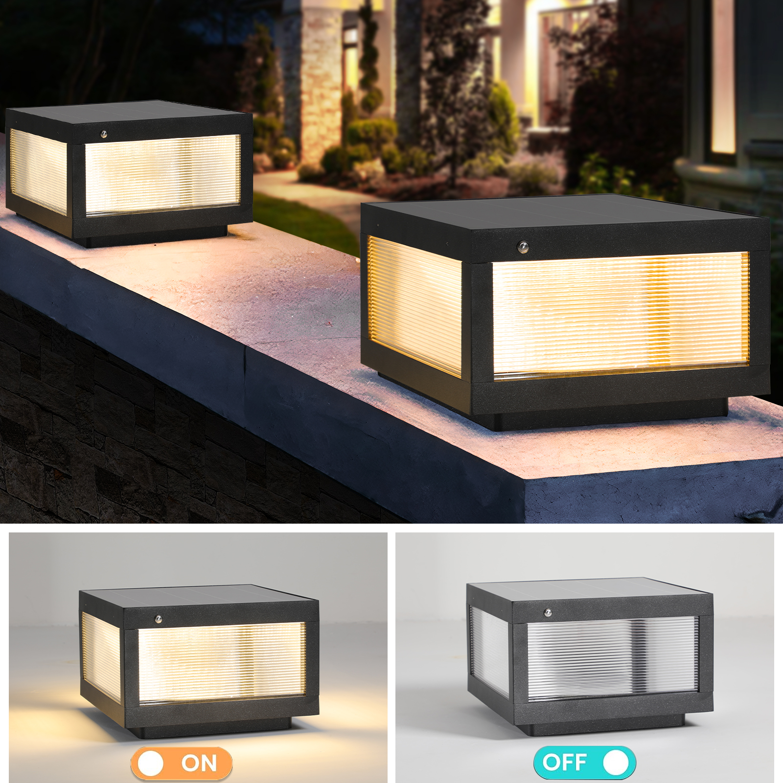 12" Black Solar Powered LED Post Cap Light, Modern Outdoor LED Fence Light for Pathways, Decks, and Patios (2-Pack) - Image 6