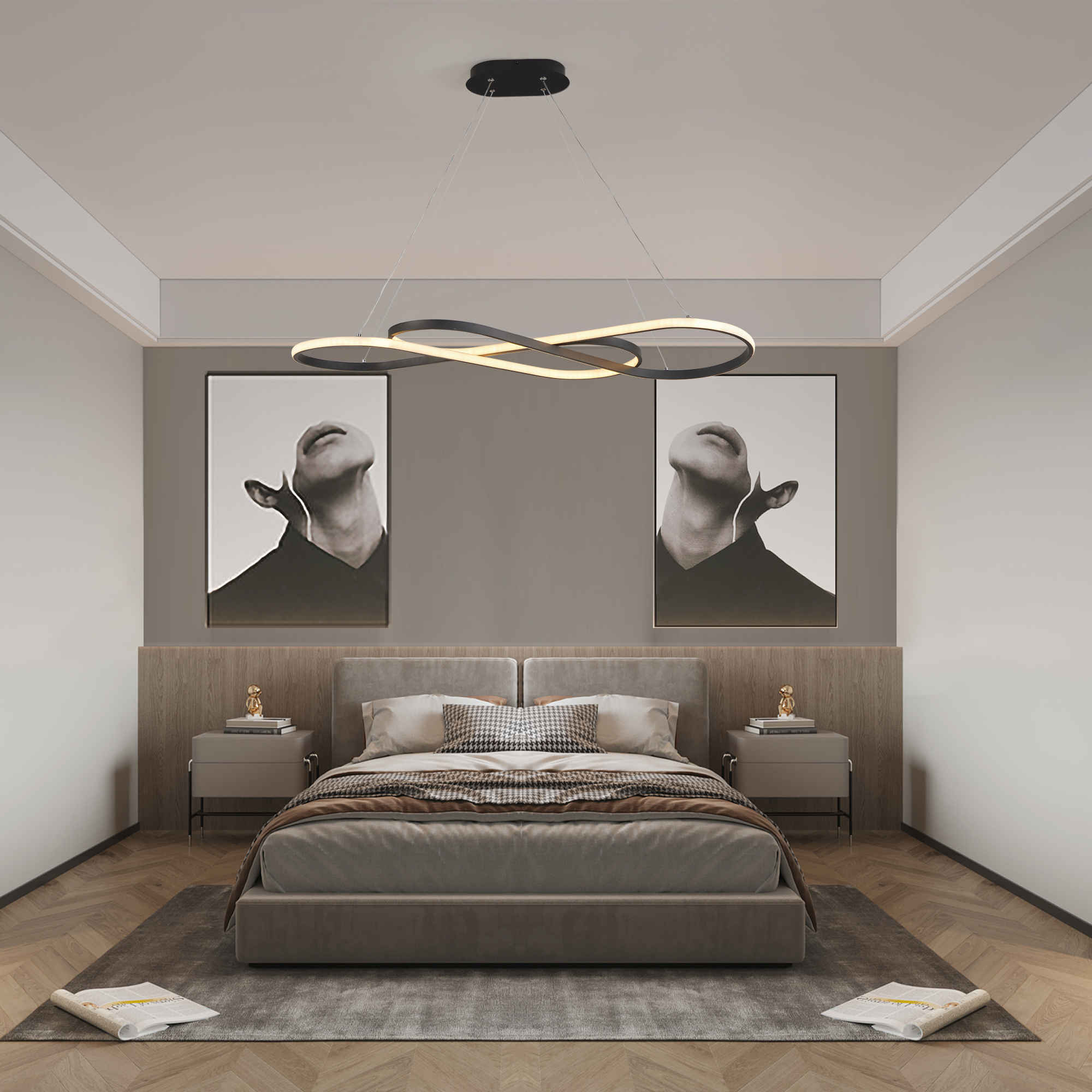 39" Modern LED Pendant Light, Infinity Design Hanging Ceiling Fixture, Adjustable Height, Dimmable for Living Room, Dining Room, Bedroom, Black Finish - Image 2