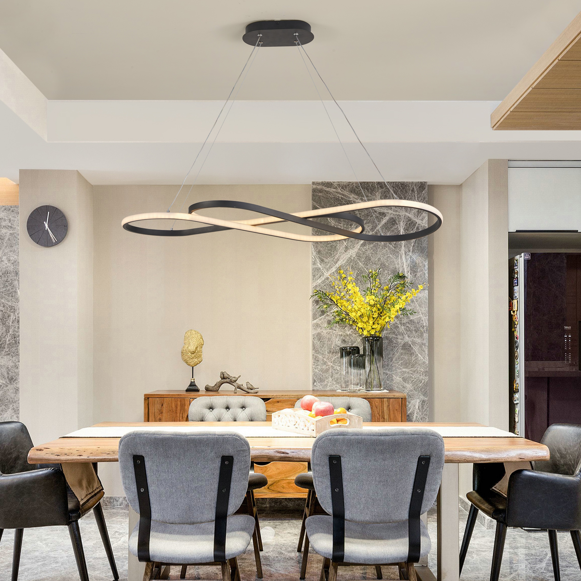 39" Modern LED Pendant Light, Infinity Design Hanging Ceiling Fixture, Adjustable Height, Dimmable for Living Room, Dining Room, Bedroom, Black Finish - Image 4