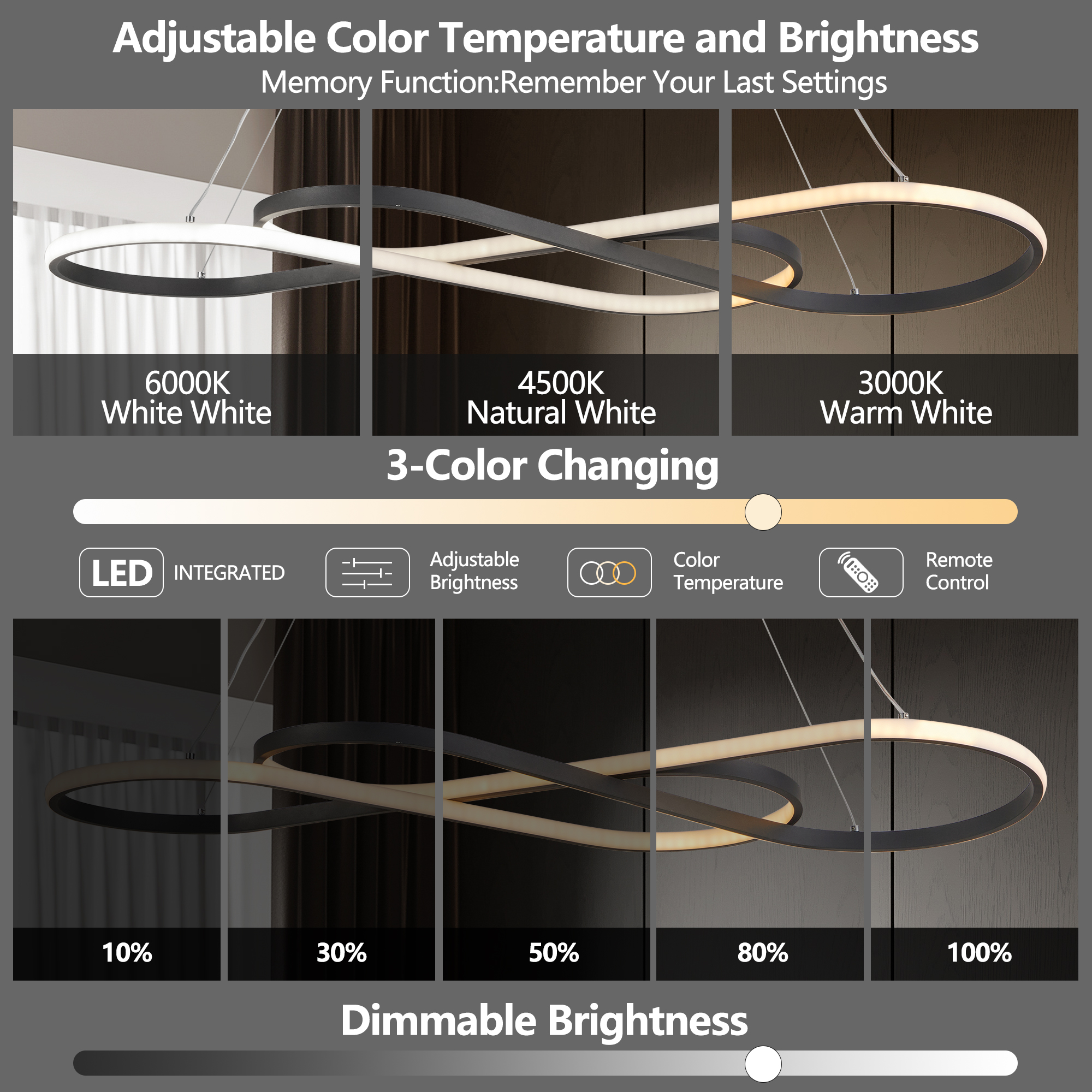 39" Modern LED Pendant Light, Infinity Design Hanging Ceiling Fixture, Adjustable Height, Dimmable for Living Room, Dining Room, Bedroom, Black Finish - Image 5