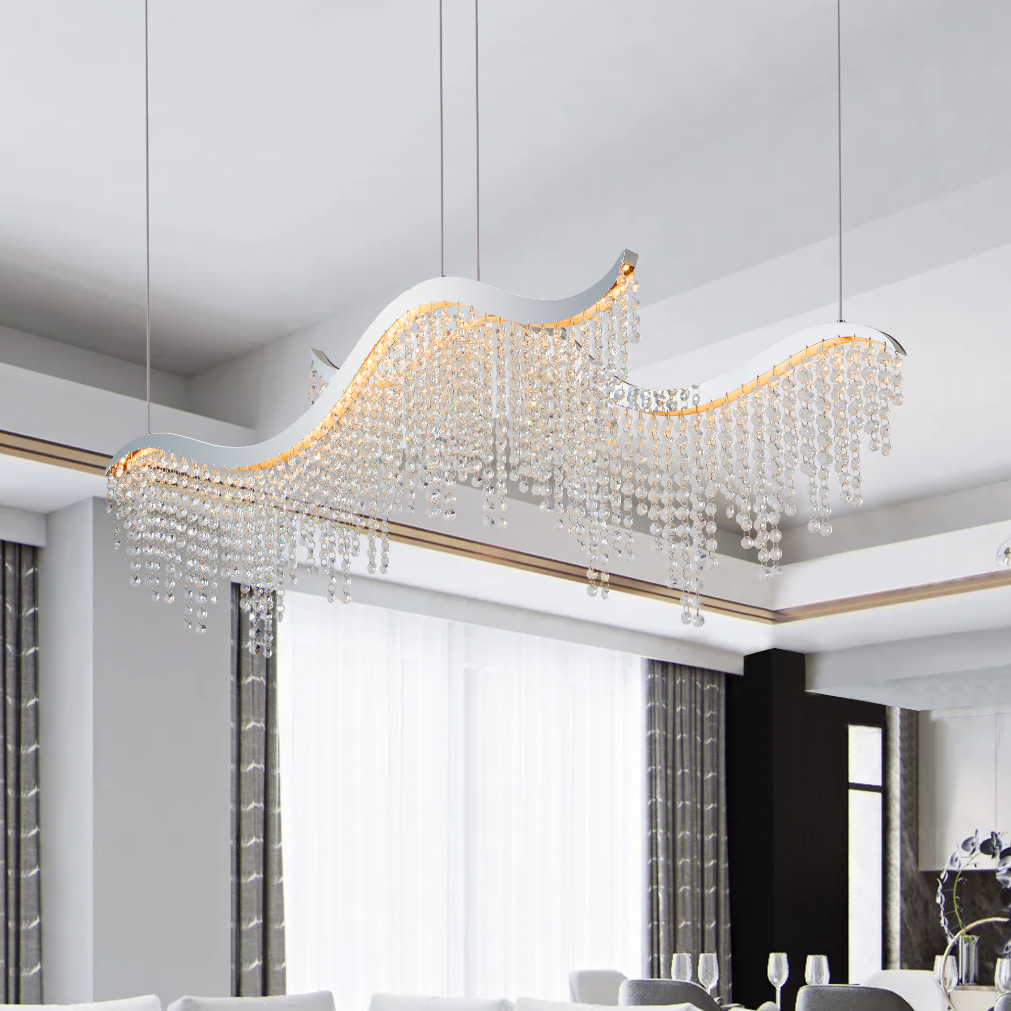 36-inch Modern Wave LED Crystal Chandelier - Adjustable Color Temperature 3000K/4000K/6000K - Adjustable Height - Elegant Chandelier for Living Room and Luxurious Space - Image 2