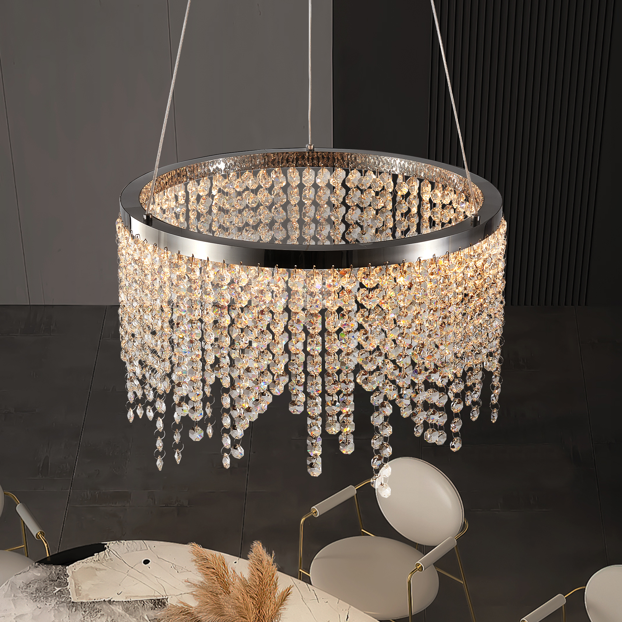 16-inch Luxury Crystal LED Chandelier - Adjustable Height and Color Temperature (3000K-6000K) - Modern Chandelier for Living Room, Dining Room and Bedroom - Image 3