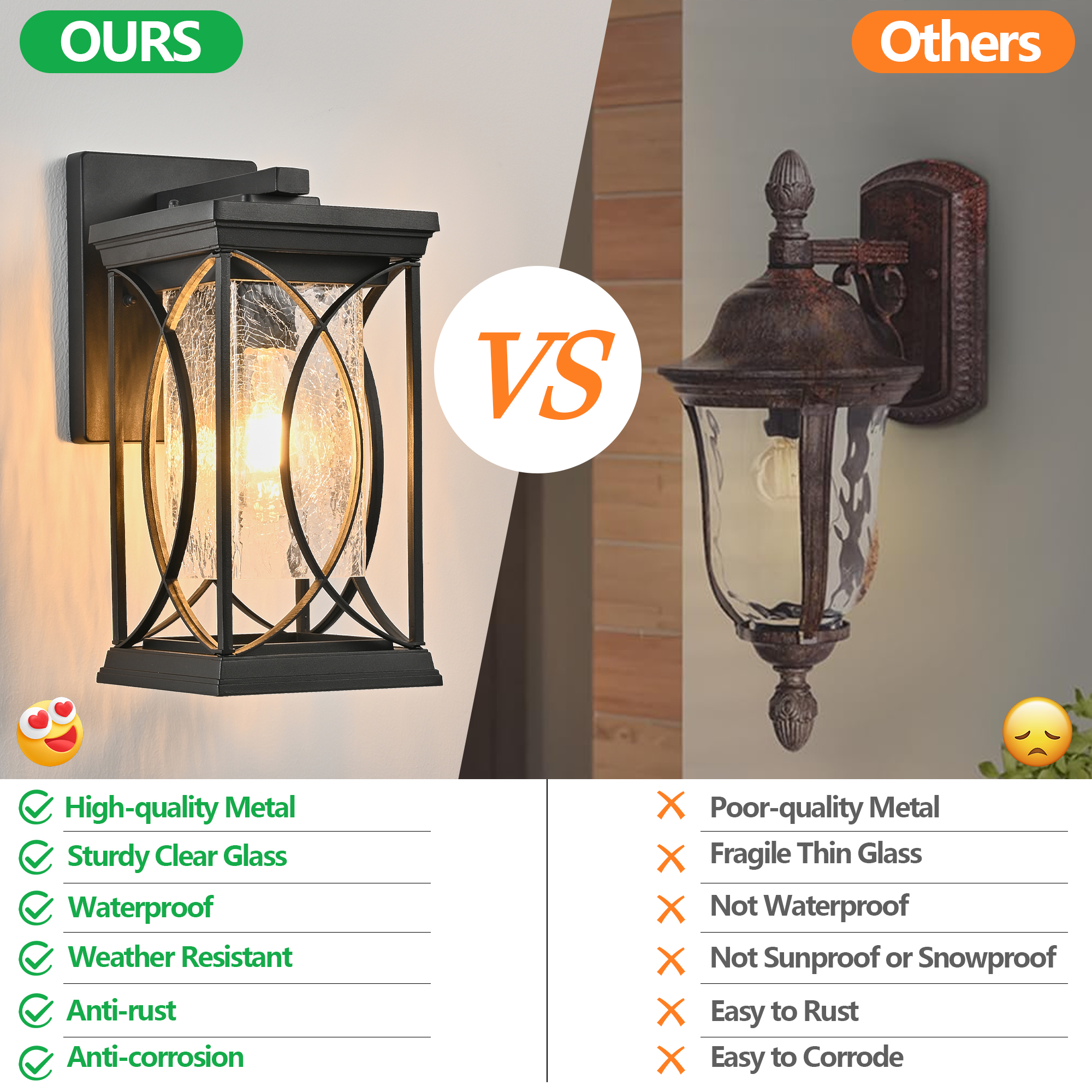 14"(H) 1-pack Black Outdoor Wall Lantern with Crackled Glass, Weather-Resistant Exterior Light Fixture for Porch, Patio, and Entryway, Modern Decorative Wall Sconce with E26 Base (Bulb Not Included) - Image 6
