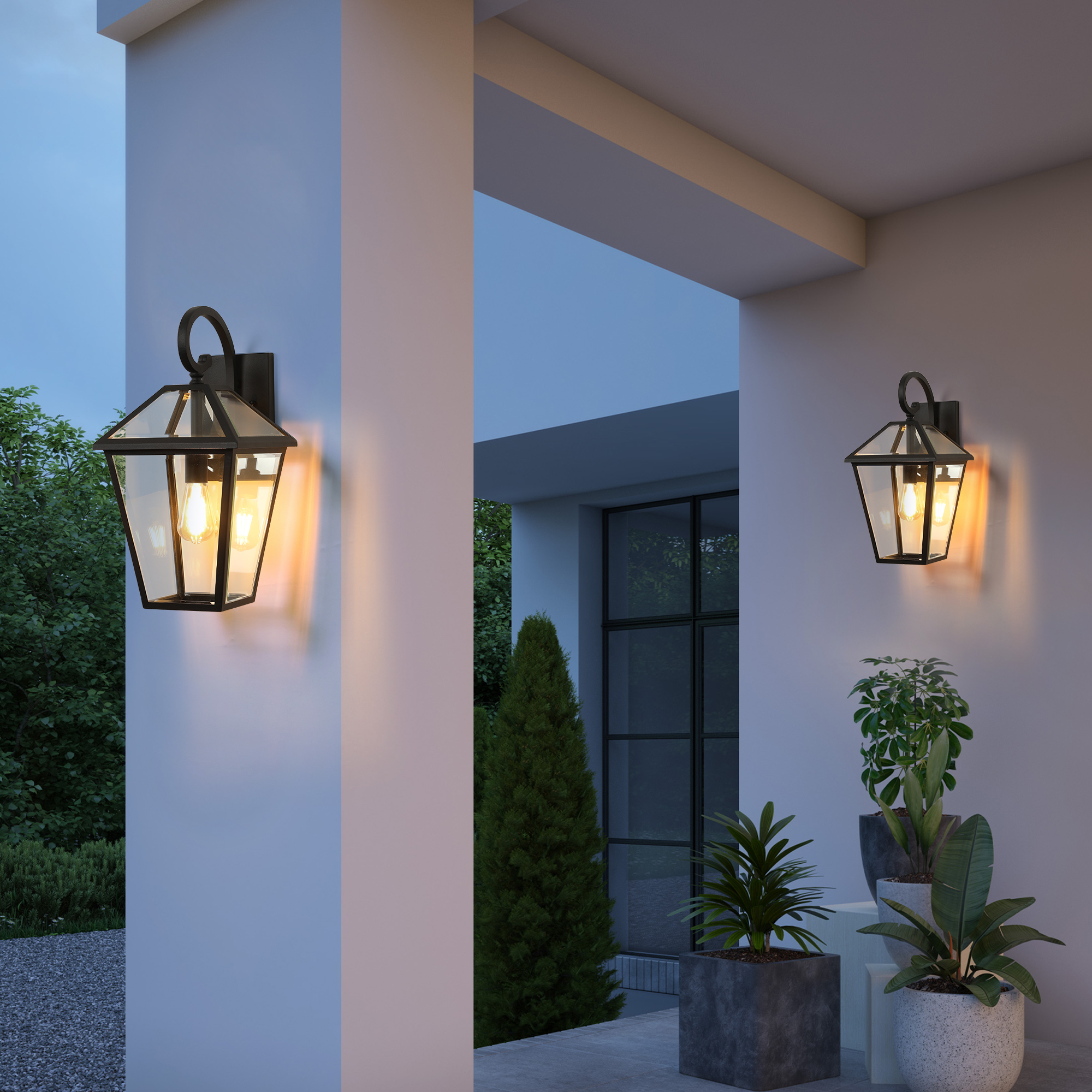 10" 2pcs Outdoor Wall Lanterns, Black Finish Weatherproof Wall Sconce with Clear Glass Panels, Vintage Exterior Light Fixtures for Porch, Patio, Garage, and Entryway (Bulb Not Included) - Image 2