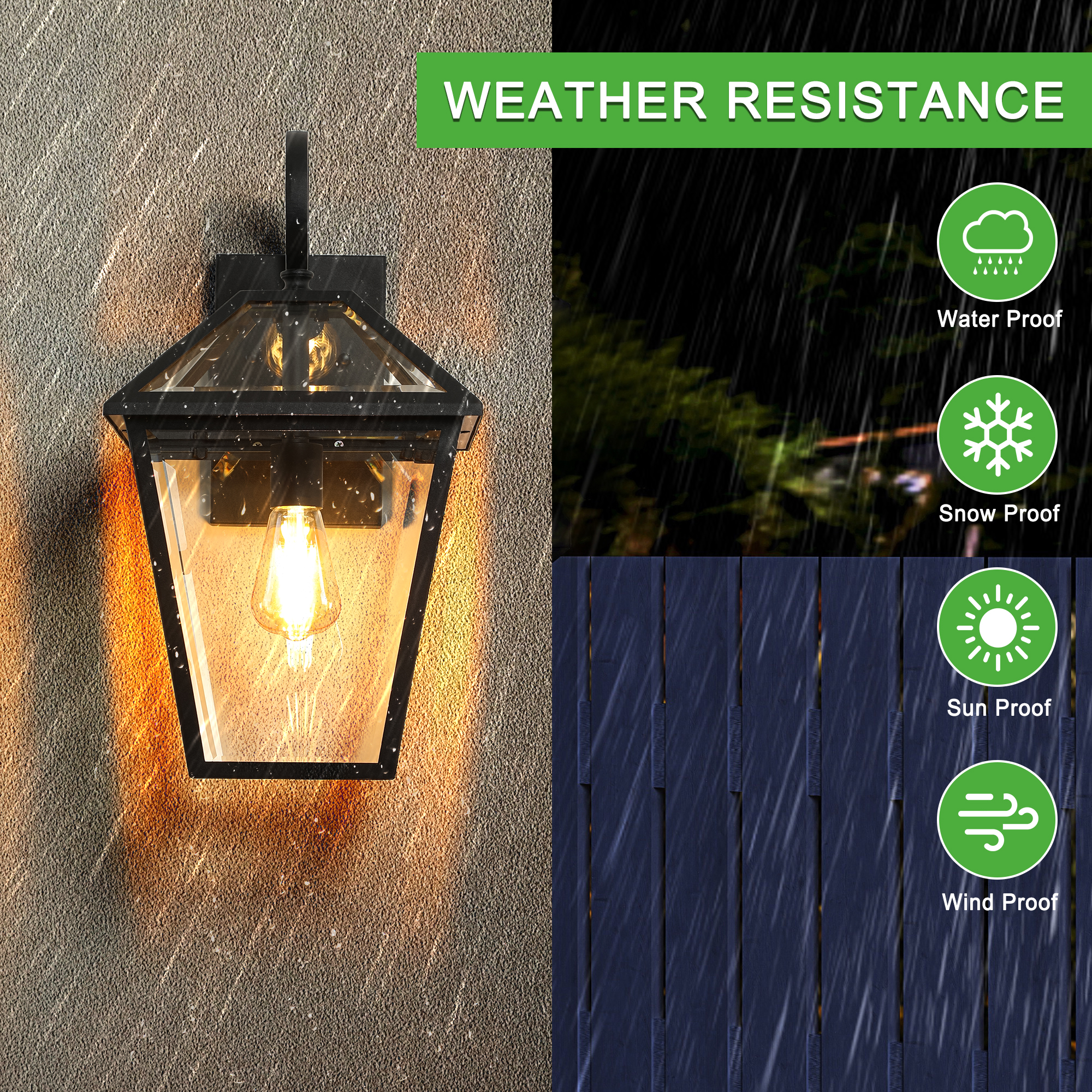 10" 2pcs Outdoor Wall Lanterns, Black Finish Weatherproof Wall Sconce with Clear Glass Panels, Vintage Exterior Light Fixtures for Porch, Patio, Garage, and Entryway (Bulb Not Included) - Image 5