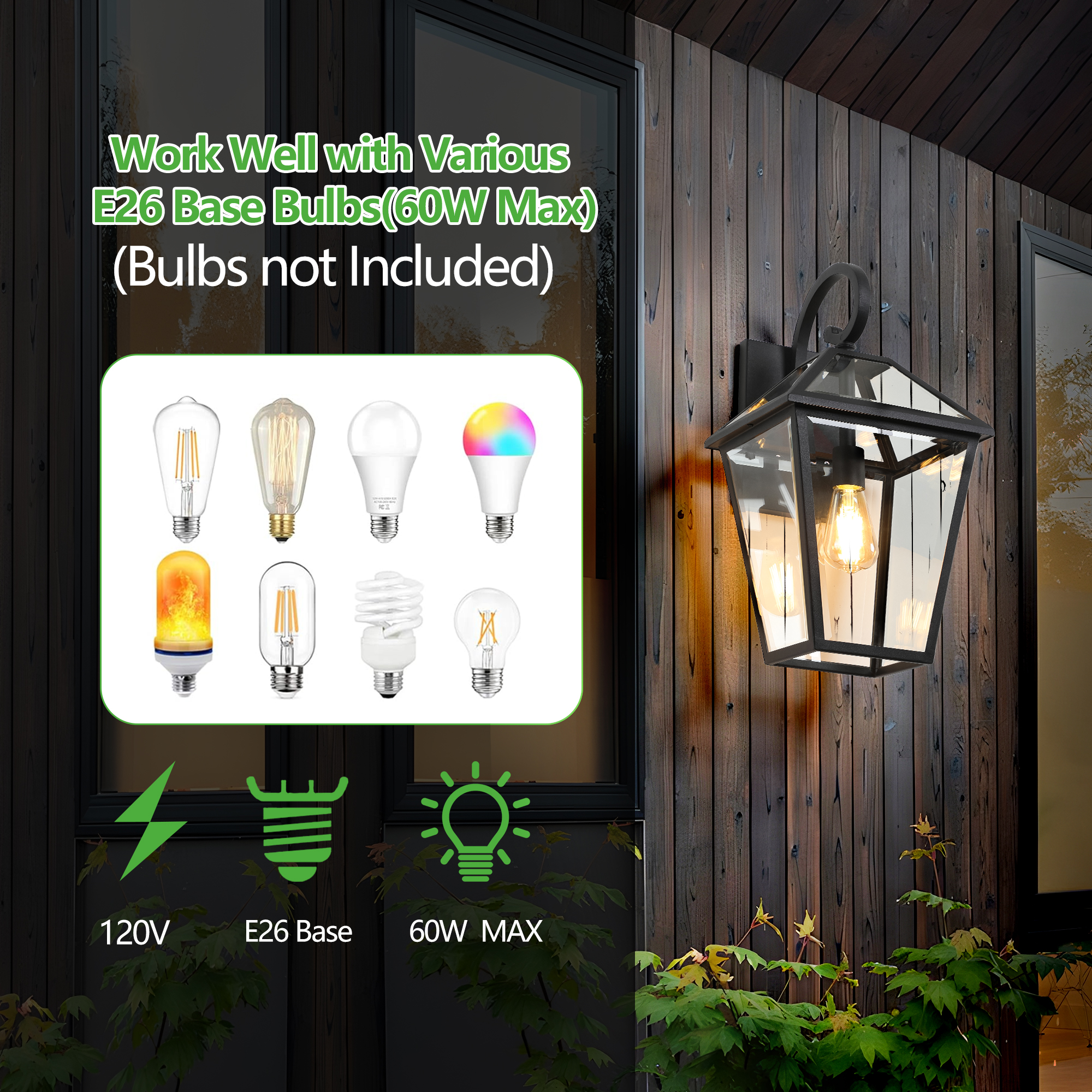 10" 2pcs Outdoor Wall Lanterns, Black Finish Weatherproof Wall Sconce with Clear Glass Panels, Vintage Exterior Light Fixtures for Porch, Patio, Garage, and Entryway (Bulb Not Included) - Image 6