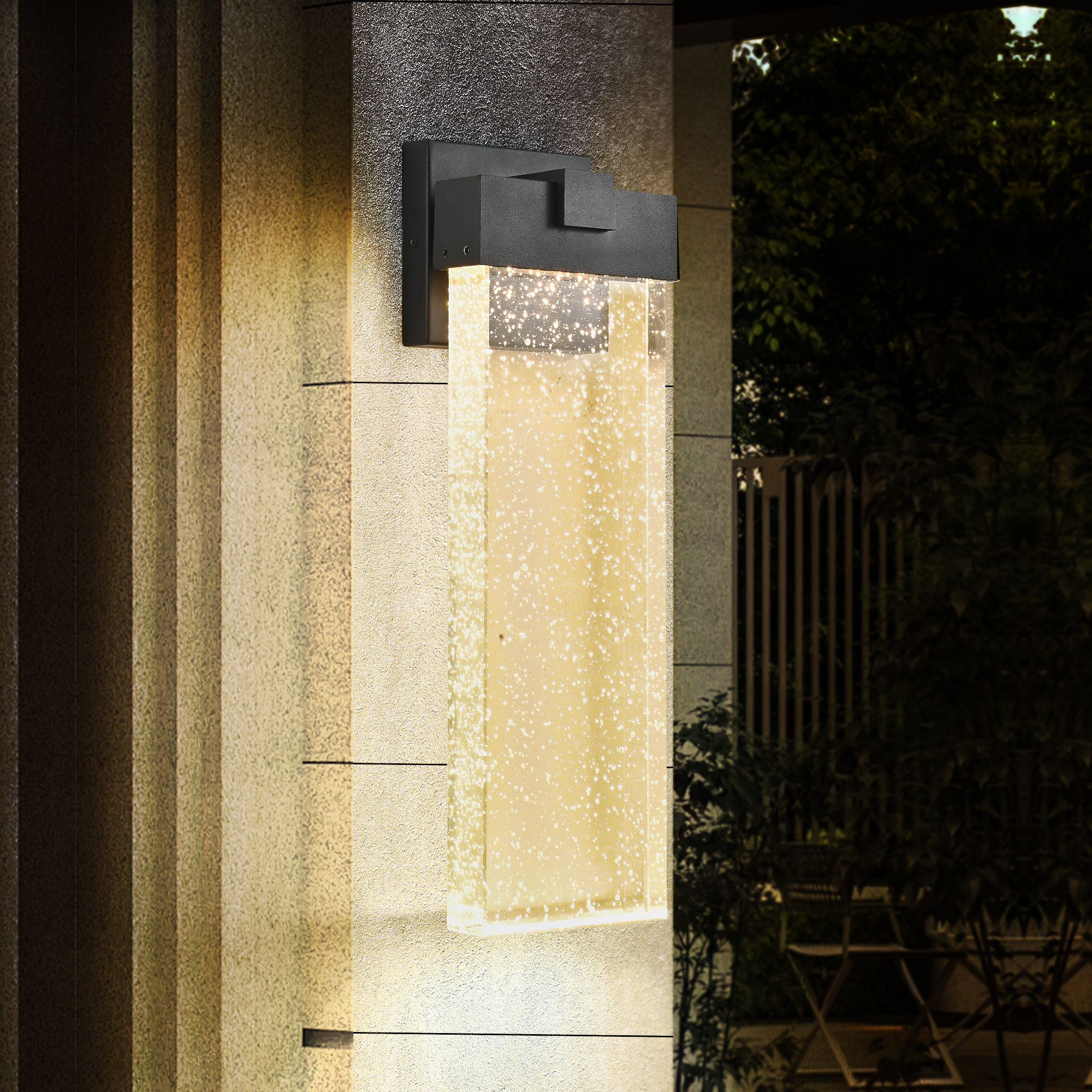 18"(H) 1-pack 12W Modern Outdoor Wall Light Fixture, Weatherproof LED Wall Sconce with Bubble Crystal, Black Finish, Up and Down Lighting for Porch, Patio, and Garden - Image 2