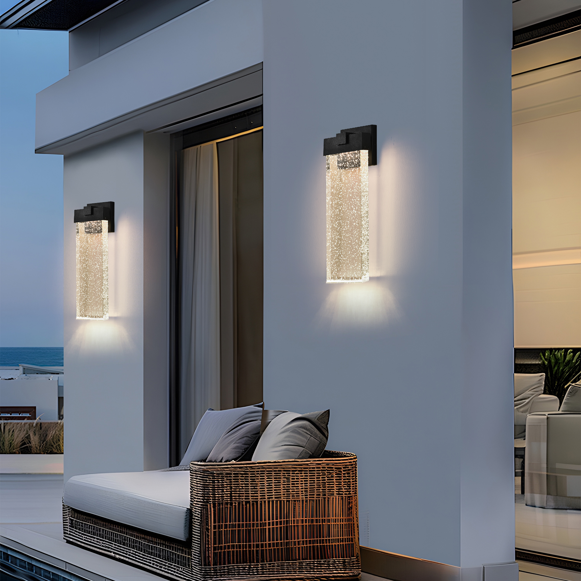 18"(H) 1-pack 12W Modern Outdoor Wall Light Fixture, Weatherproof LED Wall Sconce with Bubble Crystal, Black Finish, Up and Down Lighting for Porch, Patio, and Garden - Image 3