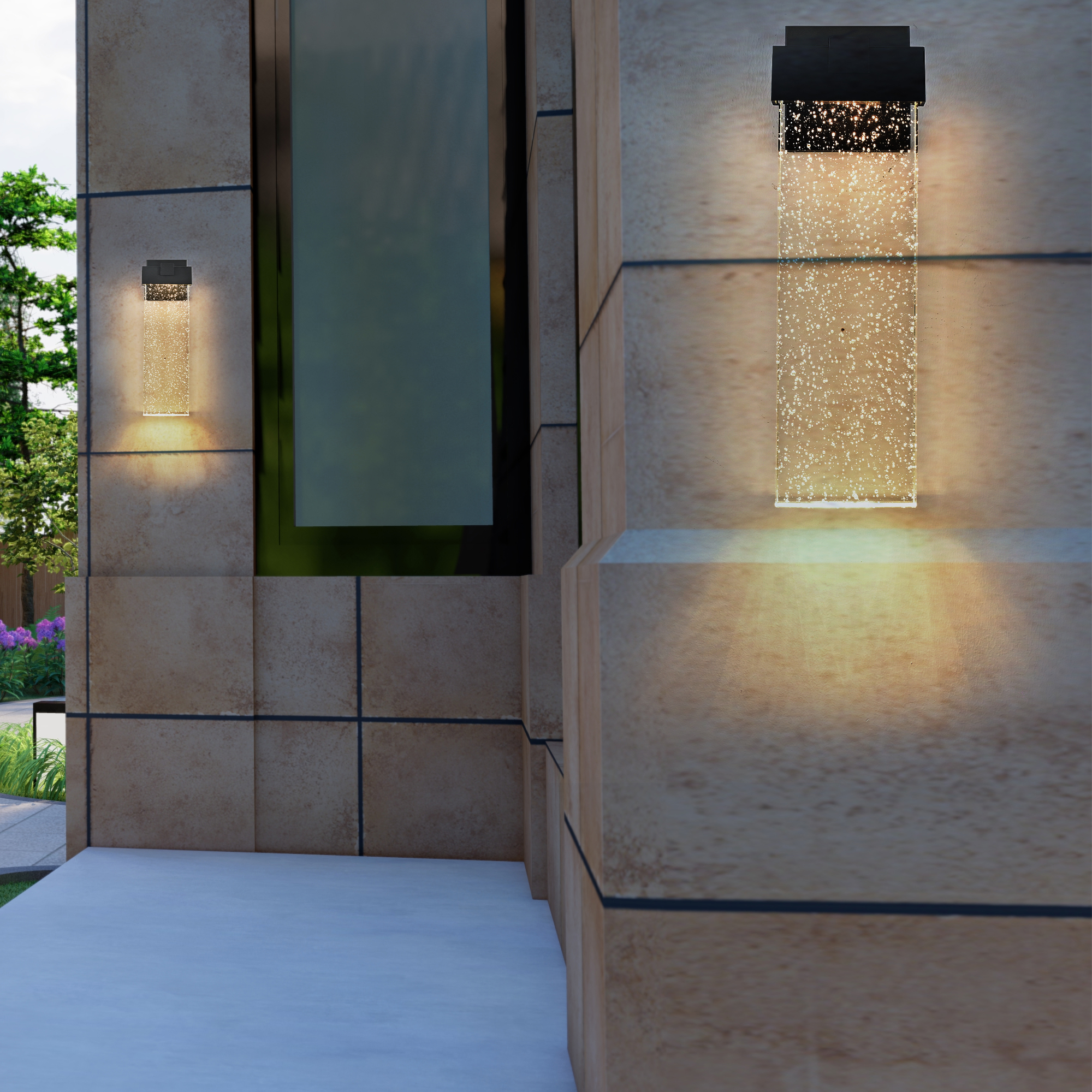18"(H) 1-pack 12W Modern Outdoor Wall Light Fixture, Weatherproof LED Wall Sconce with Bubble Crystal, Black Finish, Up and Down Lighting for Porch, Patio, and Garden - Image 4