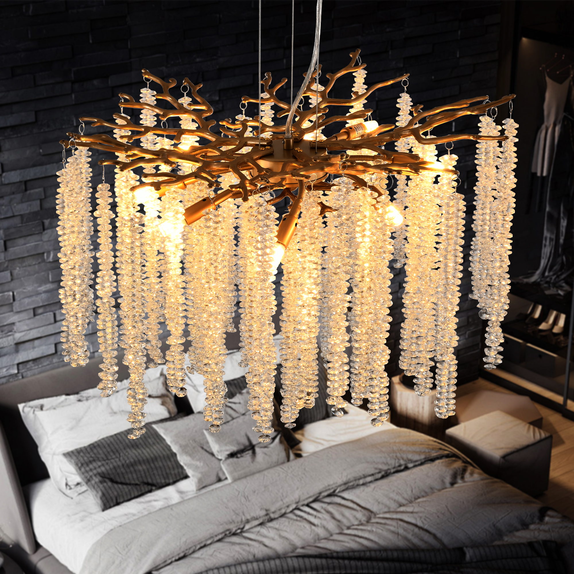 24-inch Modern Golden Pendant Light with Cascading Crystal Strands, Ideal for Living Room, Dining Room and Foyer, High-End Decorative Lighting Fixture (Bulb Not Included) - Image 4