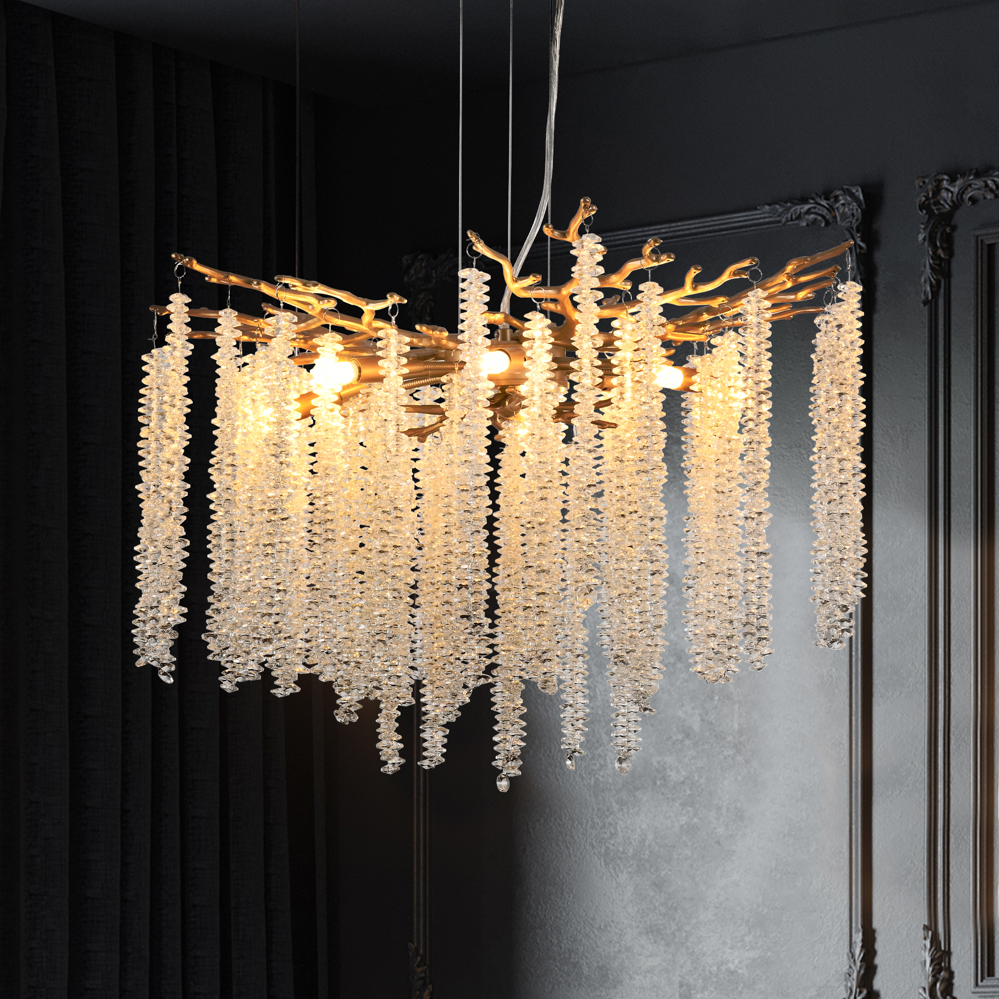 24-inch Modern Golden Pendant Light with Cascading Crystal Strands, Ideal for Living Room, Dining Room and Foyer, High-End Decorative Lighting Fixture (Bulb Not Included) - Image 5