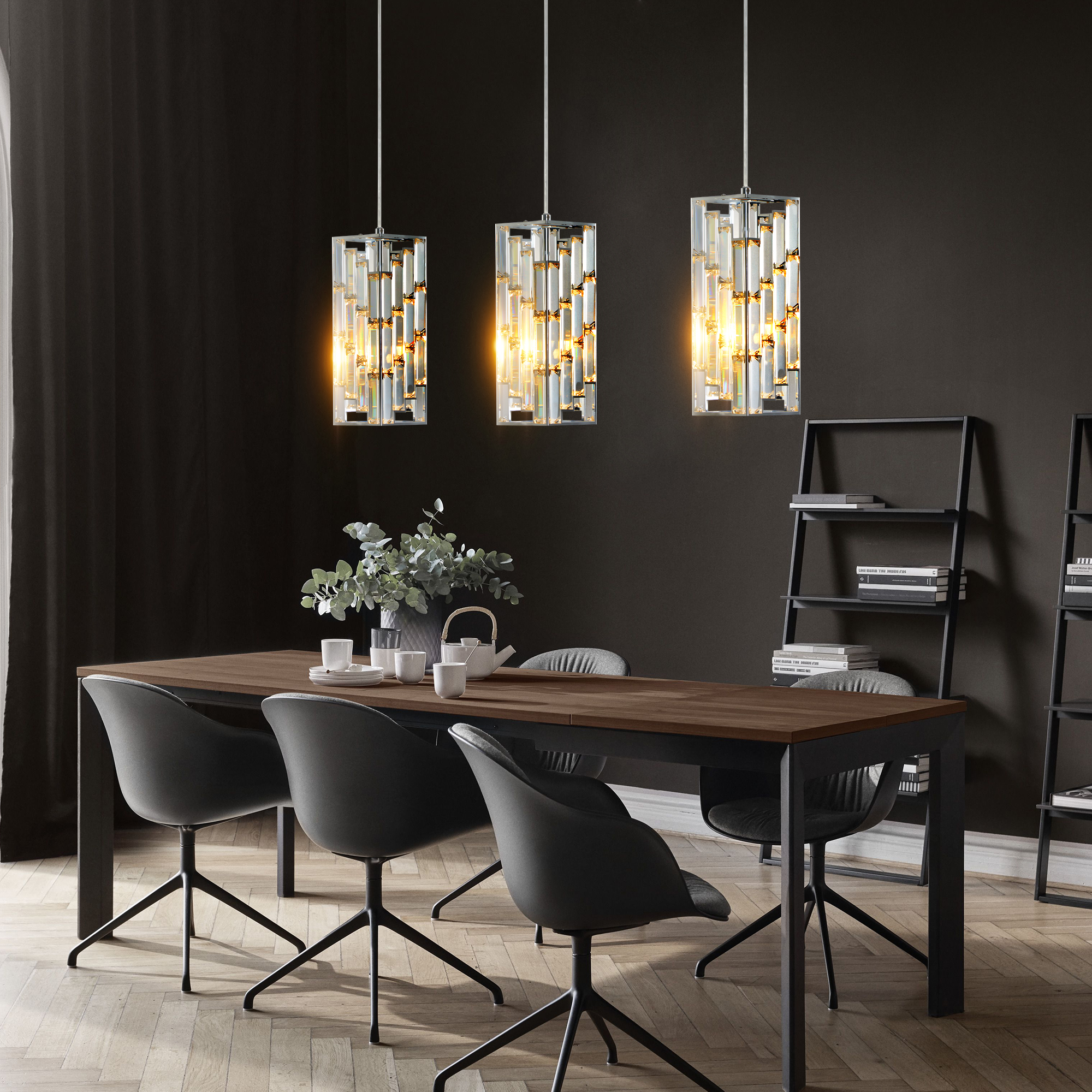 4" Modern Crystal Pendant Light - 3 Pack, Adjustable Hanging Ceiling Lamp with Crystal Prism Design for Dining Room, Kitchen Island, and Living Room -Chrome Finish - Image 3