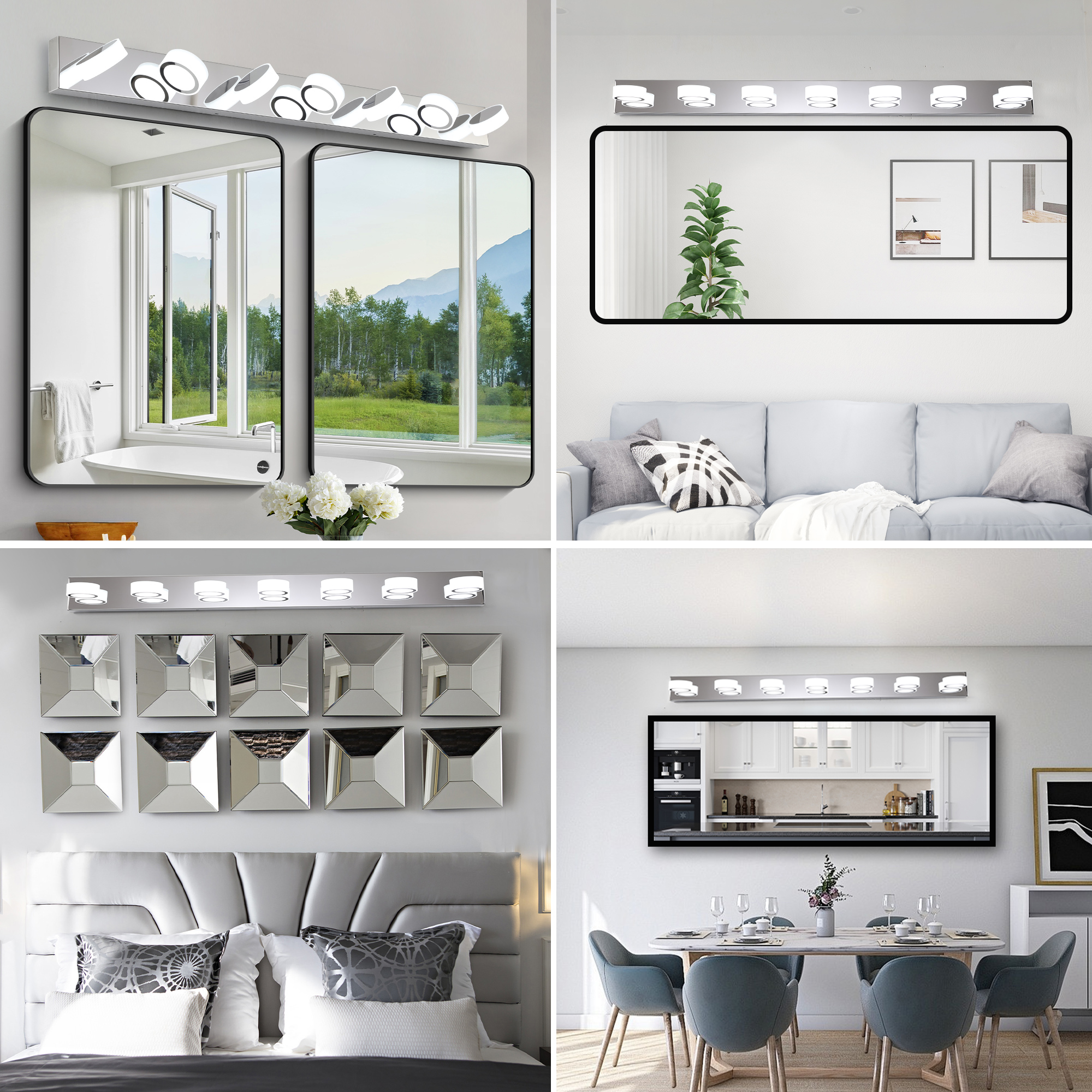52" Modern 7-Light LED Vanity Light Fixture - Chrome Finish with Acrylic Light Shades - Energy-Efficient Bathroom Wall Sconce - Dimmable for Mirror, Shower, and Bathroom Decor - Image 5