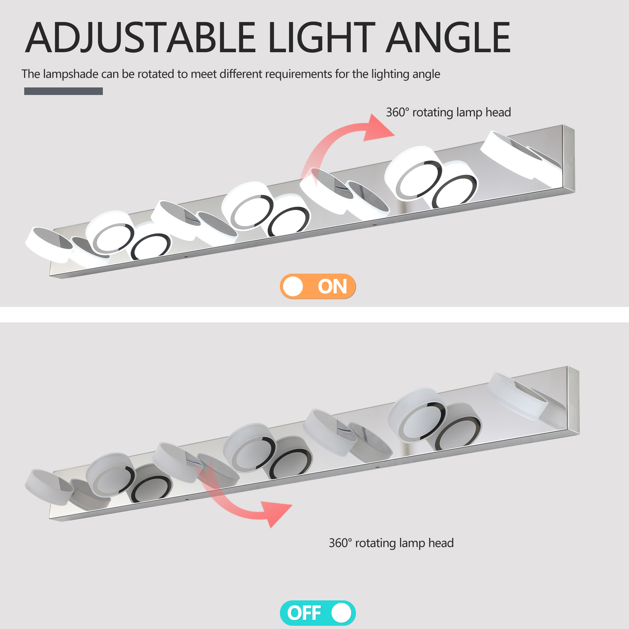 52" Modern 7-Light LED Vanity Light Fixture - Chrome Finish with Acrylic Light Shades - Energy-Efficient Bathroom Wall Sconce - Dimmable for Mirror, Shower, and Bathroom Decor - Image 6