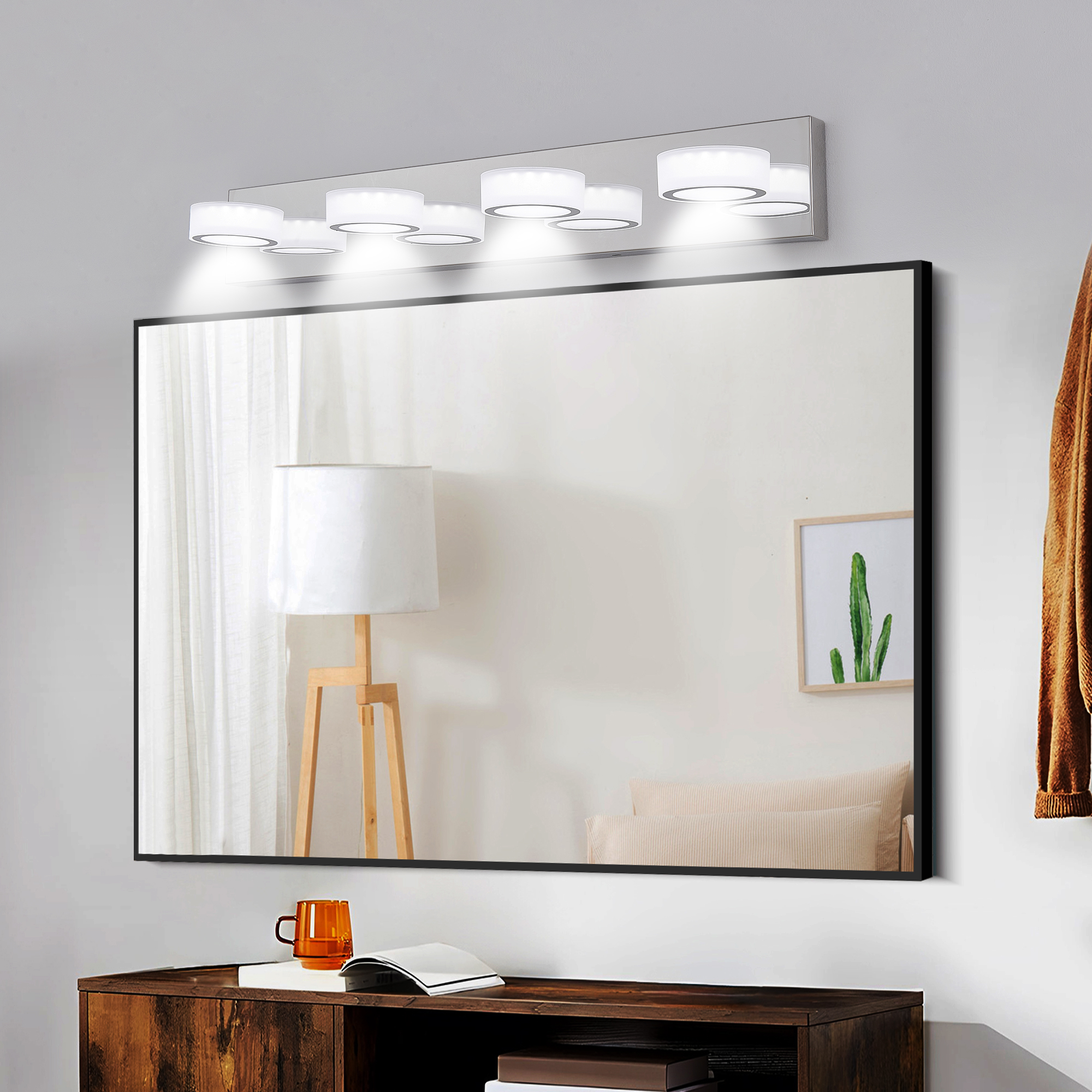 29" Modern 4-Light LED Vanity Light, Sleek Chrome Bathroom Wall Light Fixture for Mirror, Shower, and Bathroom Decor - Image 3