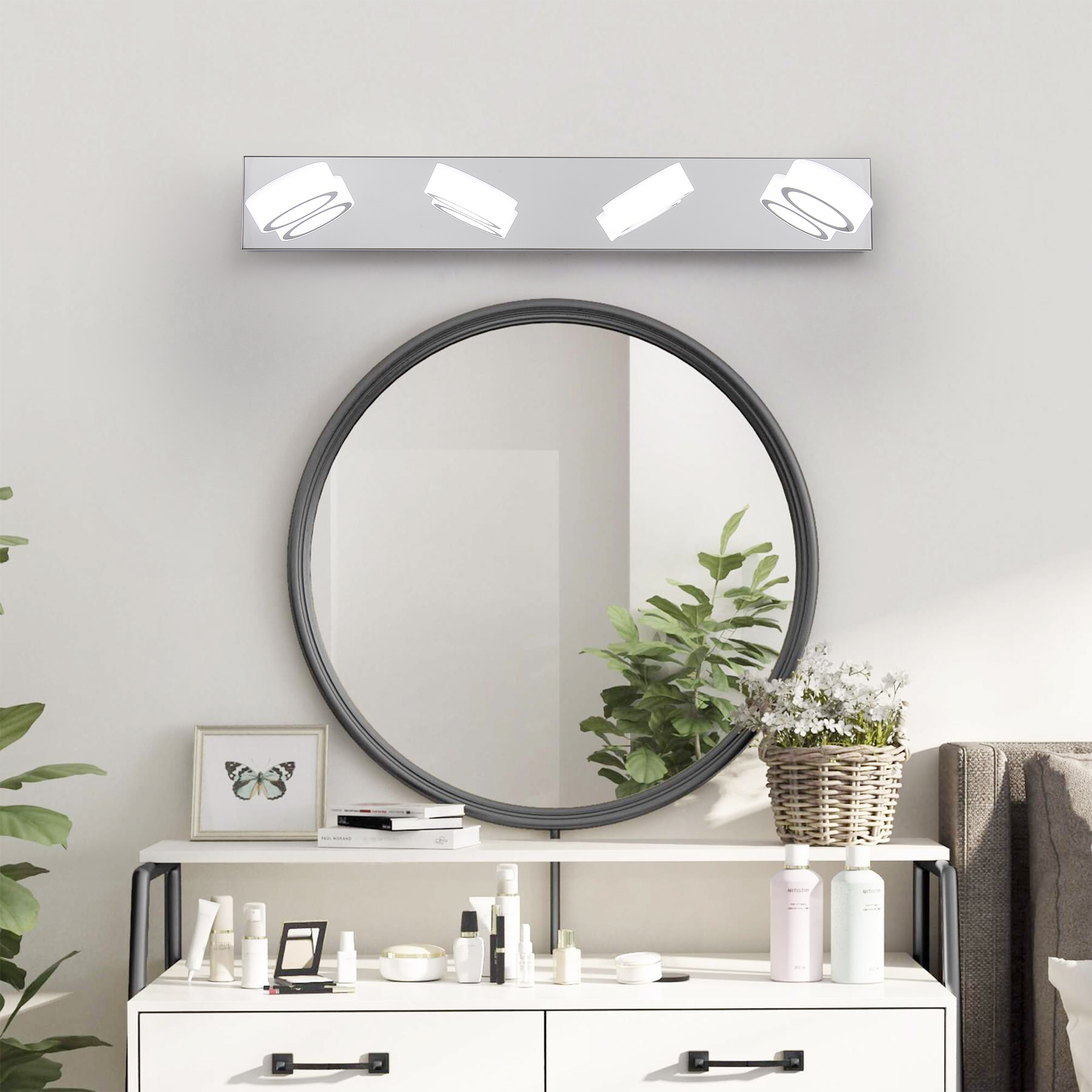 29" Modern 4-Light LED Vanity Light, Sleek Chrome Bathroom Wall Light Fixture for Mirror, Shower, and Bathroom Decor - Image 4