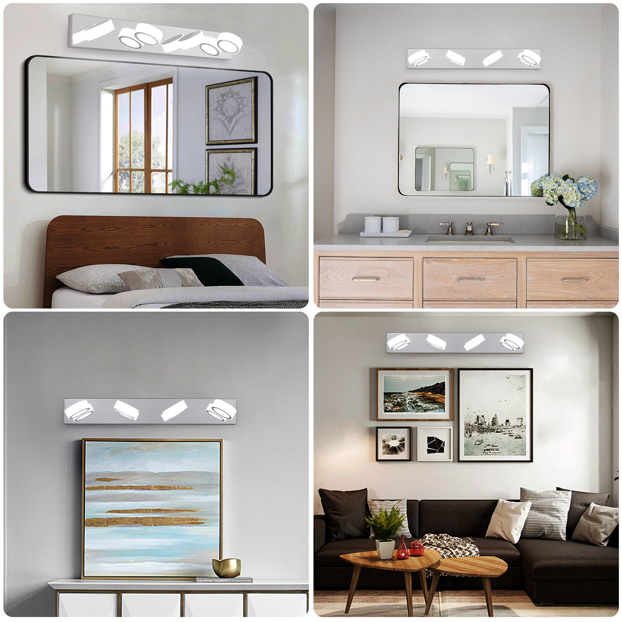 29" Modern 4-Light LED Vanity Light, Sleek Chrome Bathroom Wall Light Fixture for Mirror, Shower, and Bathroom Decor - Image 5