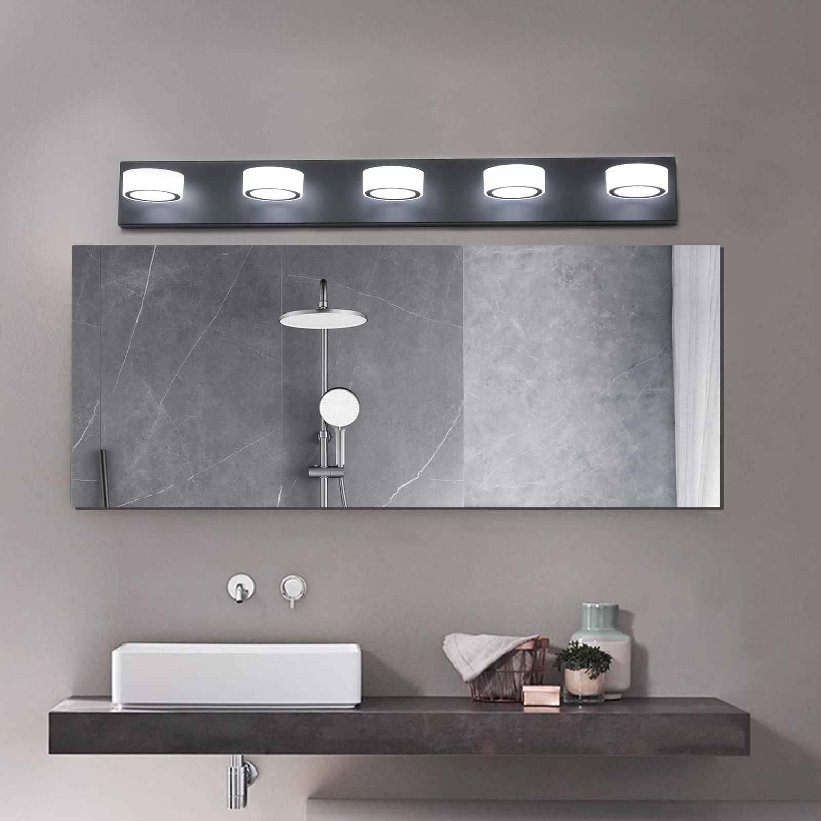(Same as W1340110593/L2009) 37" Modern 5-Light LED Vanity Light, Sleek Black Bathroom Wall Light Fixture for Mirror, Shower, and Bathroom Decor - Image 2