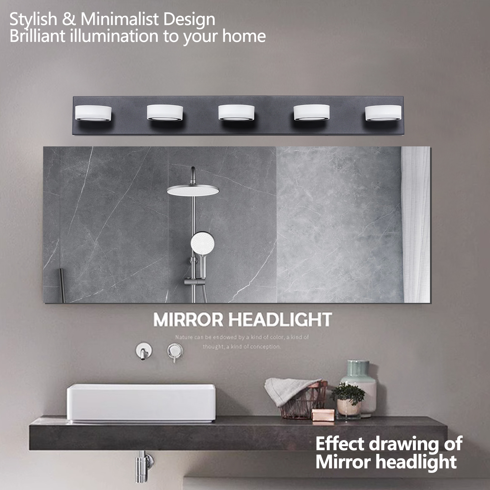 (Same as W1340110593/L2009) 37" Modern 5-Light LED Vanity Light, Sleek Black Bathroom Wall Light Fixture for Mirror, Shower, and Bathroom Decor - Image 5