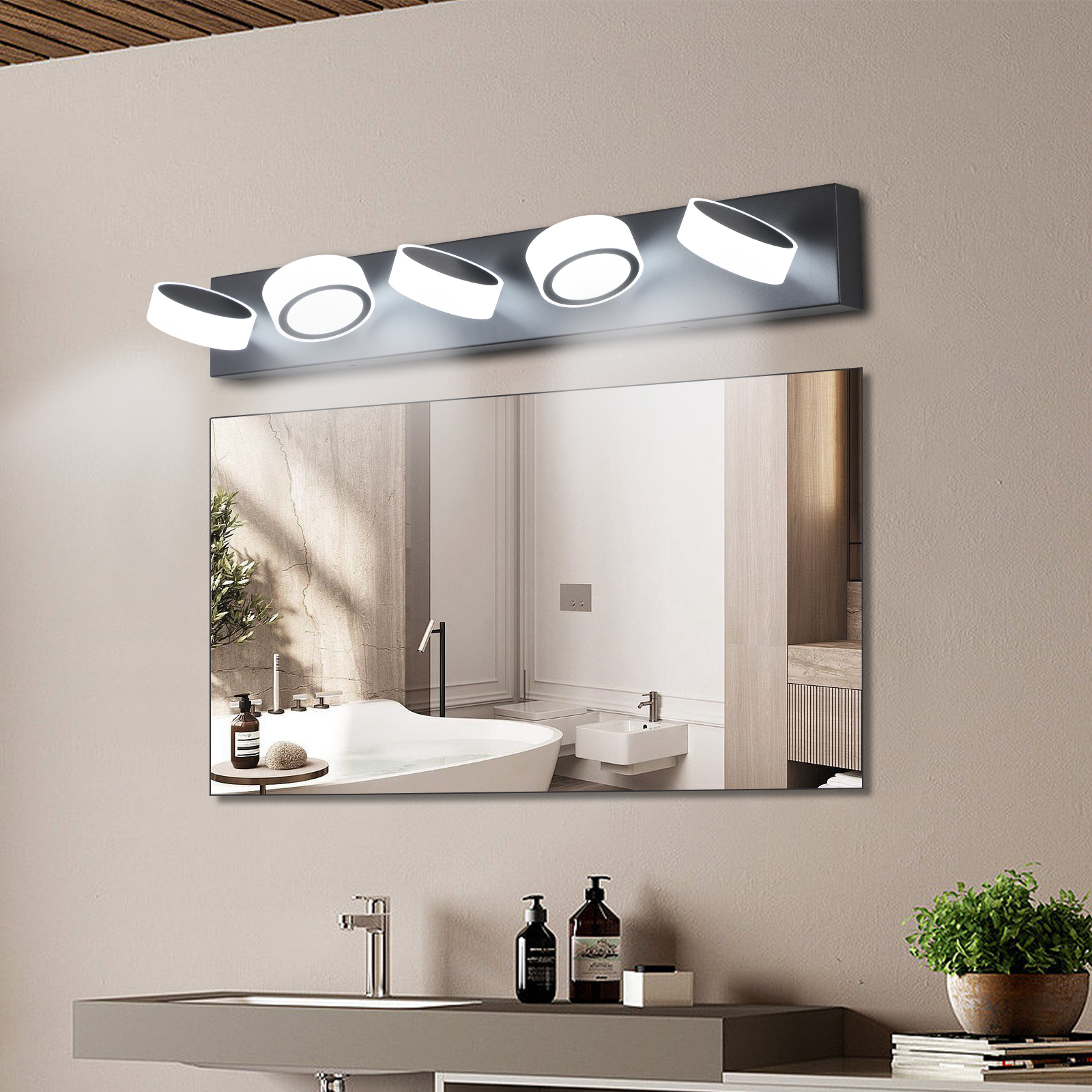 (Same as W1340110593/L2009) 37" Modern 5-Light LED Vanity Light, Sleek Black Bathroom Wall Light Fixture for Mirror, Shower, and Bathroom Decor - Image 6