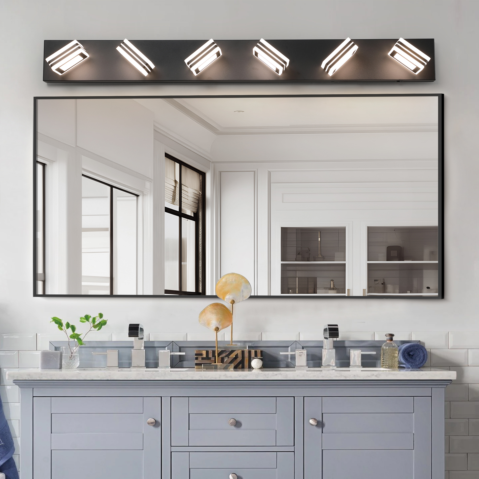 40" Modern 6-Light LED Vanity Light - Sleek Bathroom Wall Fixture, Iron & Acrylic, Dimmable & Energy-Efficient, Ideal for Mirror Lighting - Image 2