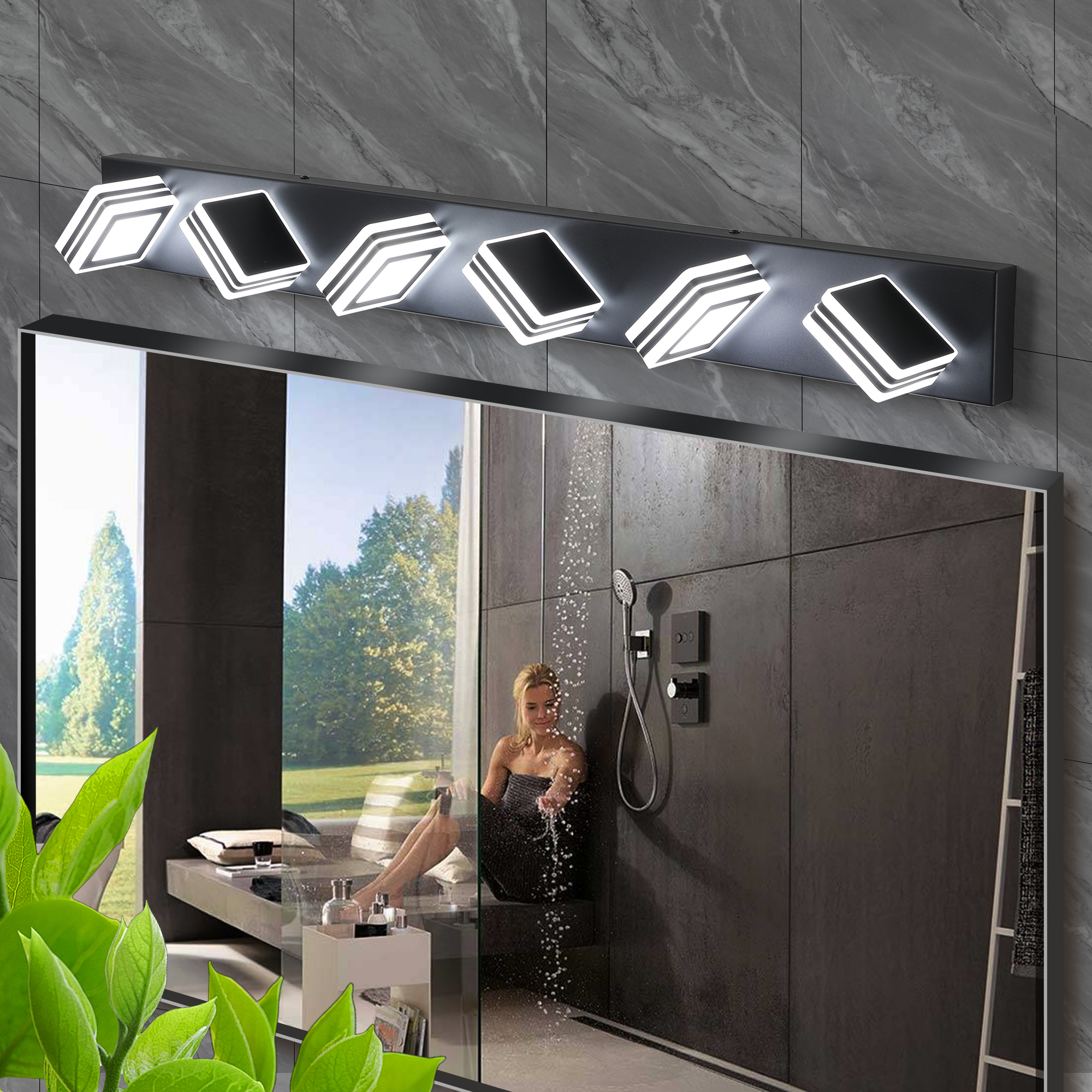 40" Modern 6-Light LED Vanity Light - Sleek Bathroom Wall Fixture, Iron & Acrylic, Dimmable & Energy-Efficient, Ideal for Mirror Lighting - Image 3