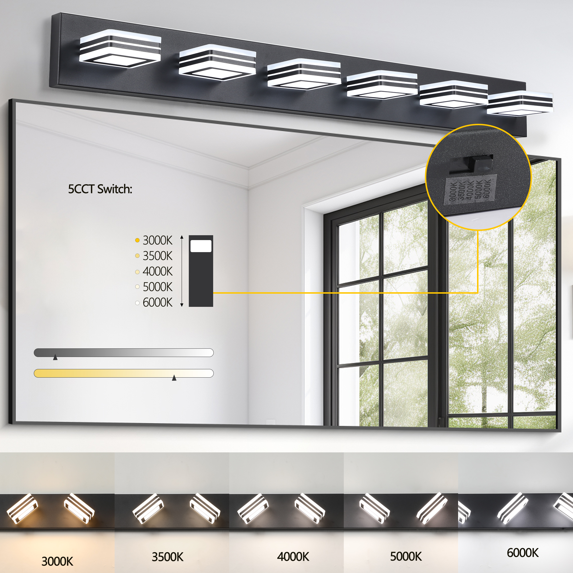 40" Modern 6-Light LED Vanity Light - Sleek Bathroom Wall Fixture, Iron & Acrylic, Dimmable & Energy-Efficient, Ideal for Mirror Lighting - Image 5