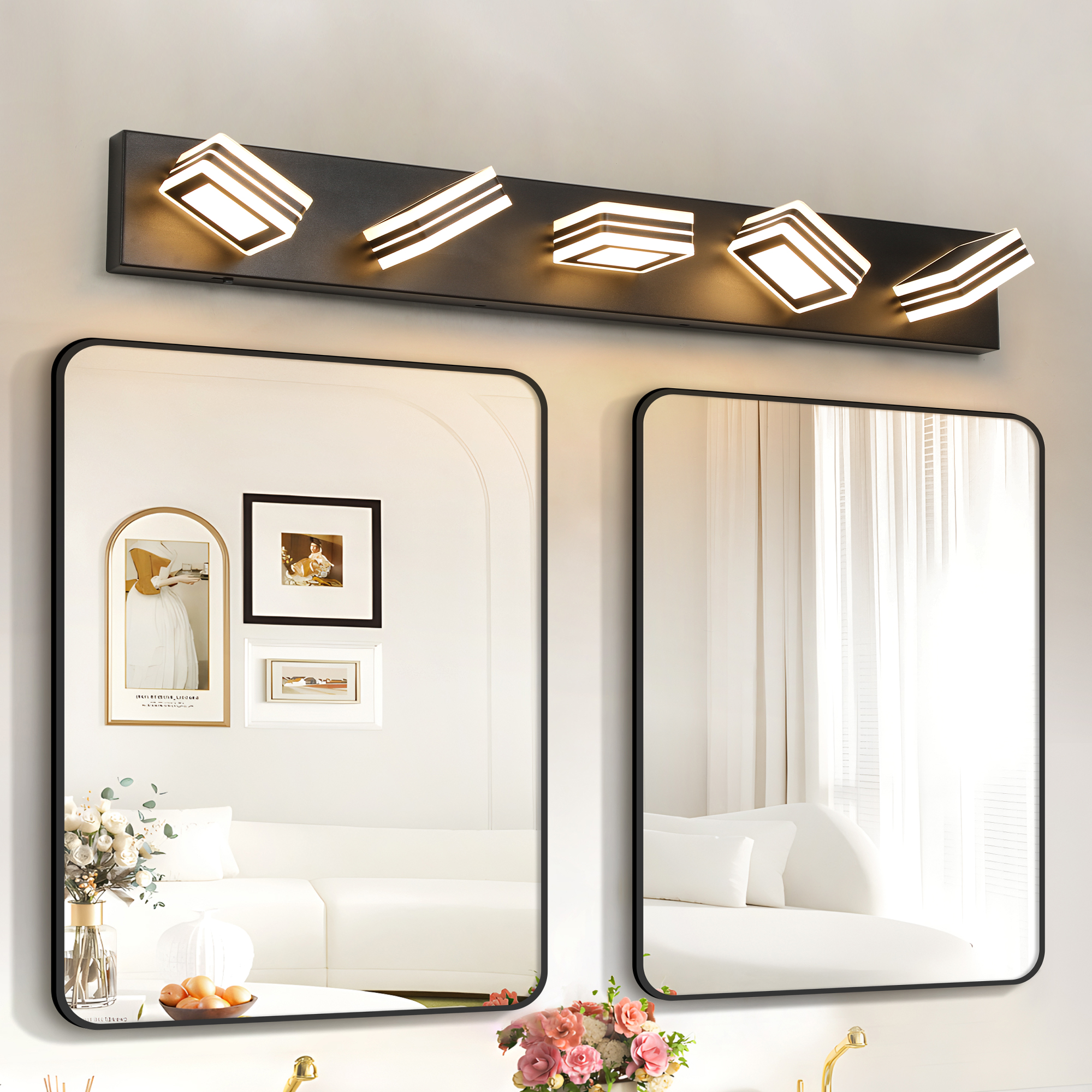 34" Modern 5-Light LED Vanity Light - Sleek Bathroom Wall Fixture, Iron & Acrylic, Dimmable & Energy-Efficient, Ideal for Mirror Lighting - Image 3