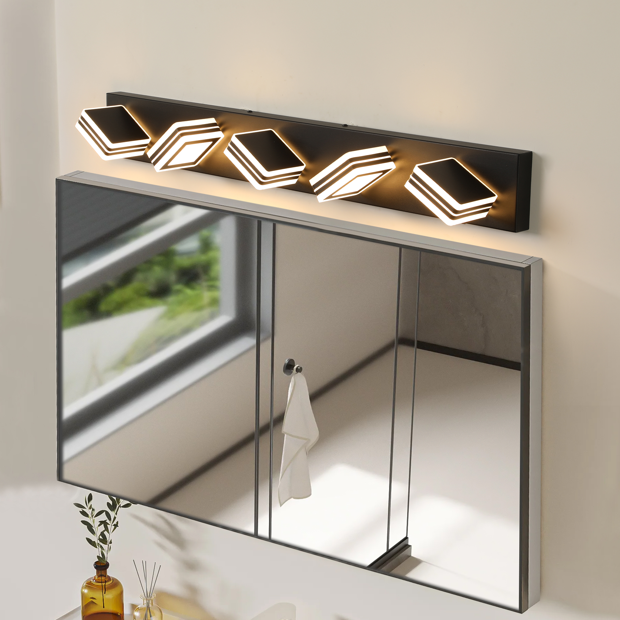 34" Modern 5-Light LED Vanity Light - Sleek Bathroom Wall Fixture, Iron & Acrylic, Dimmable & Energy-Efficient, Ideal for Mirror Lighting - Image 4
