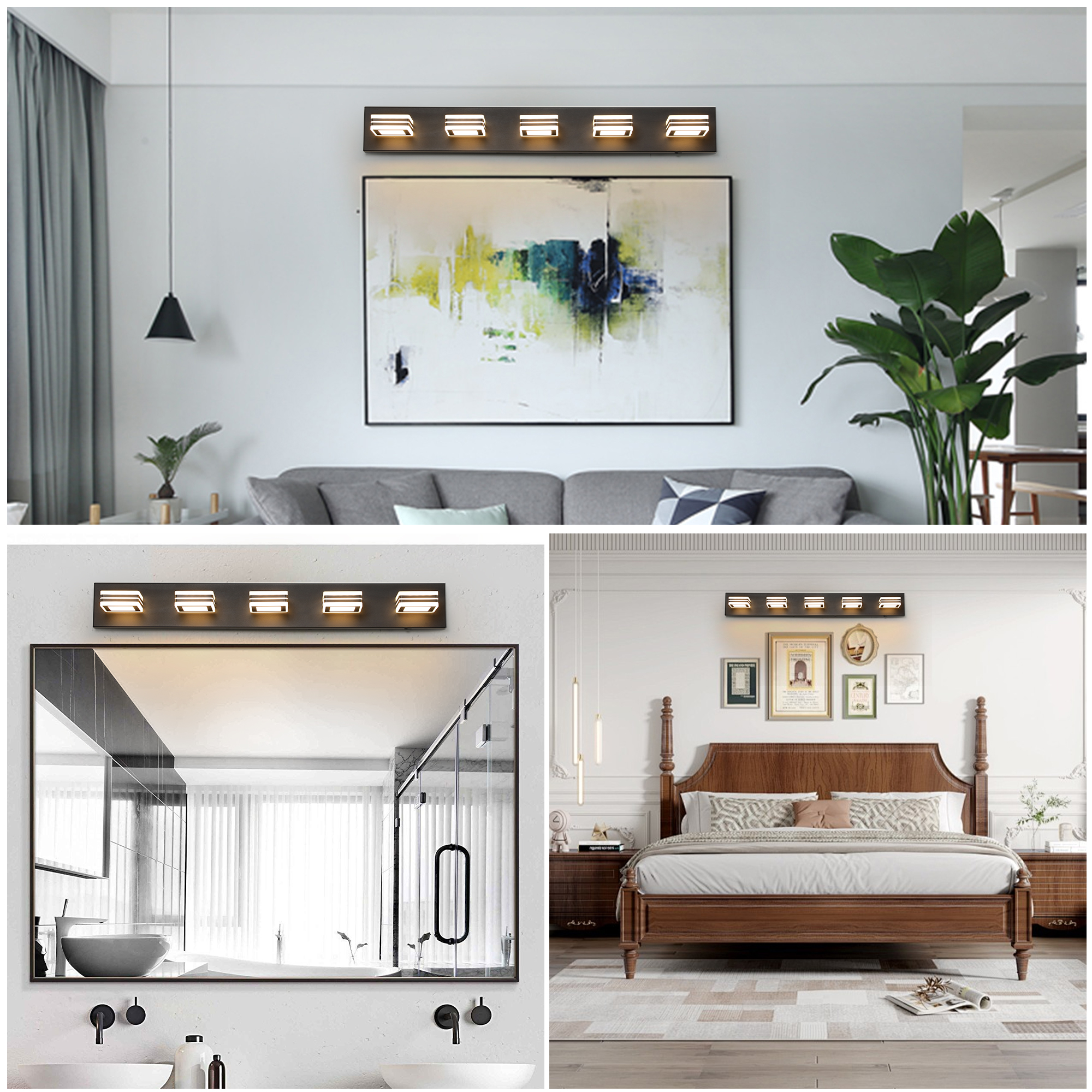 34" Modern 5-Light LED Vanity Light - Sleek Bathroom Wall Fixture, Iron & Acrylic, Dimmable & Energy-Efficient, Ideal for Mirror Lighting - Image 5
