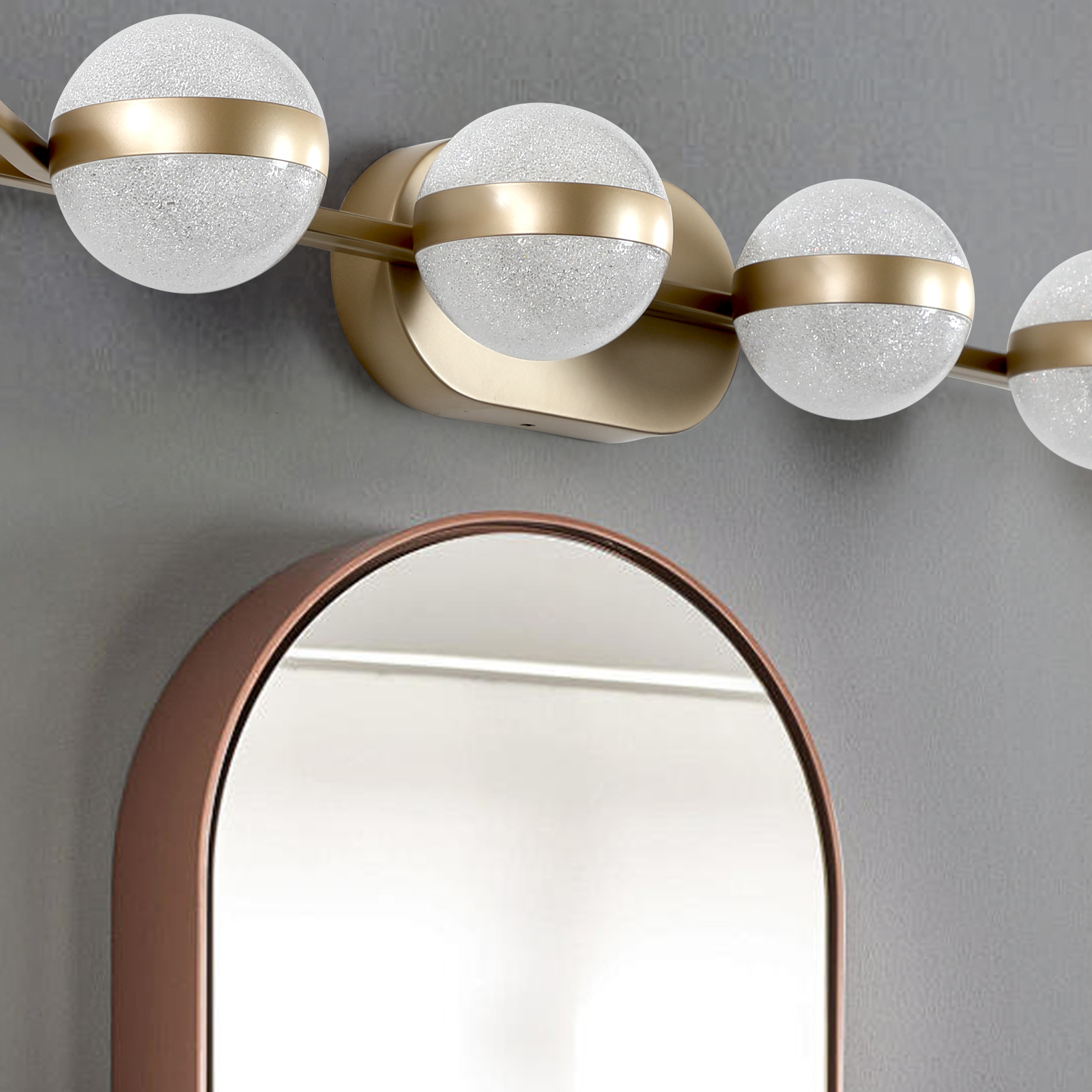 (Same as W1340P143676/L2001-G-6) 43" Gold Minimalist LED Bathroom Vanity Light with Crystal Sand Acrylic Shades, 6-Light Wall Mounted Decorative Lighting Fixture, Suitable for Bathroom Vanity Mirror - Image 2