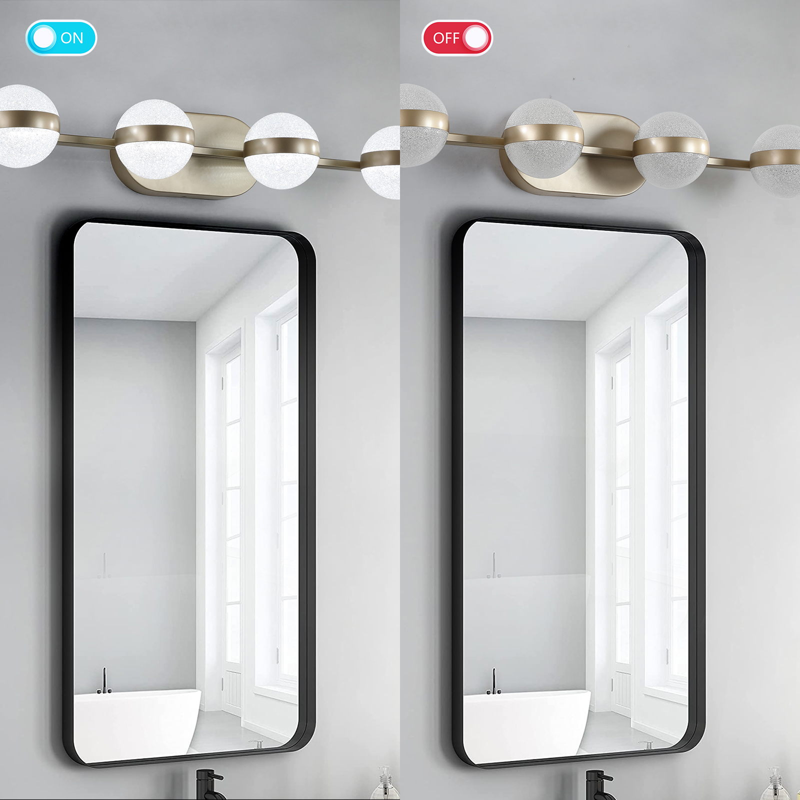 (Same as W1340P143676/L2001-G-6) 43" Gold Minimalist LED Bathroom Vanity Light with Crystal Sand Acrylic Shades, 6-Light Wall Mounted Decorative Lighting Fixture, Suitable for Bathroom Vanity Mirror - Image 5