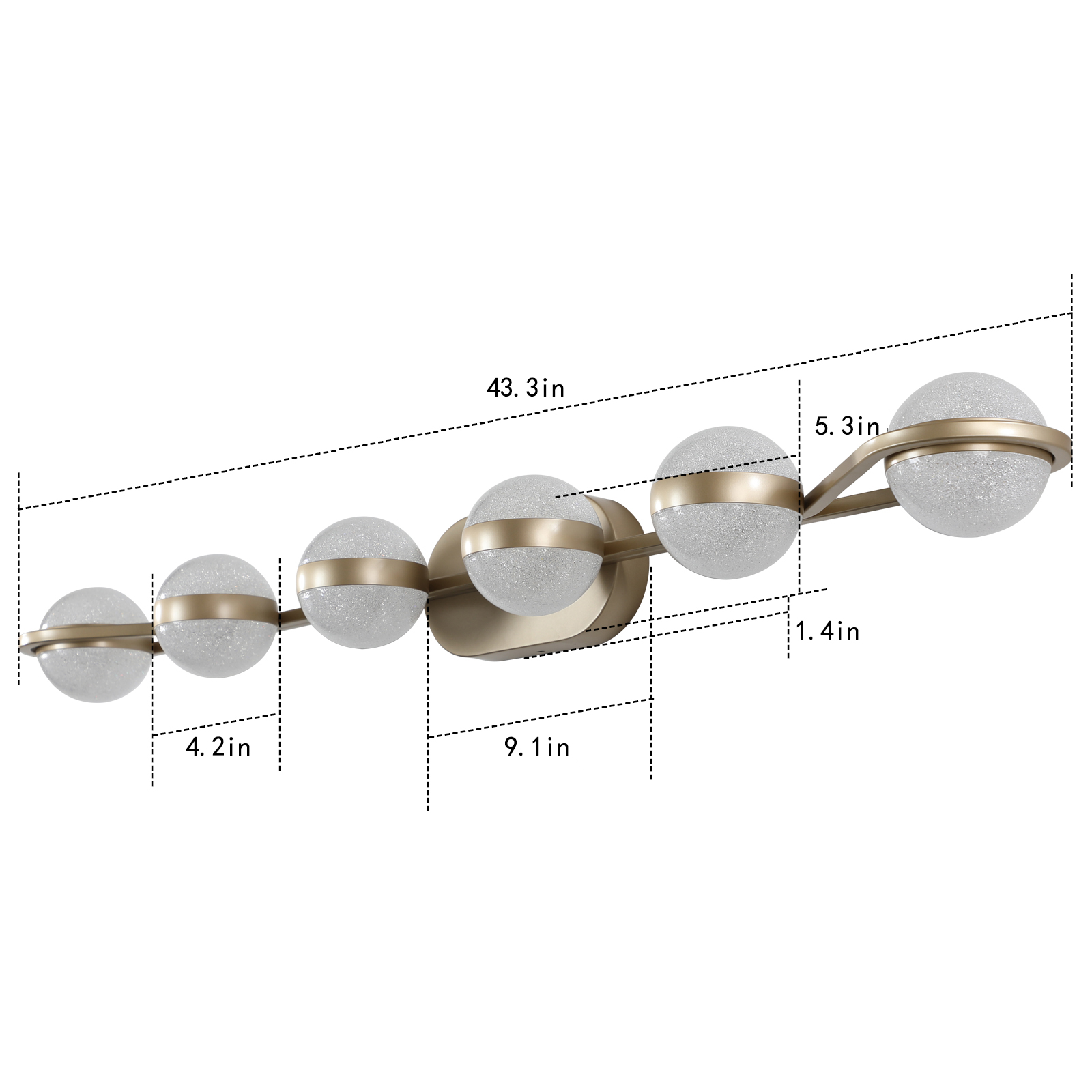 (Same as W1340P143676/L2001-G-6) 43" Gold Minimalist LED Bathroom Vanity Light with Crystal Sand Acrylic Shades, 6-Light Wall Mounted Decorative Lighting Fixture, Suitable for Bathroom Vanity Mirror - Image 6