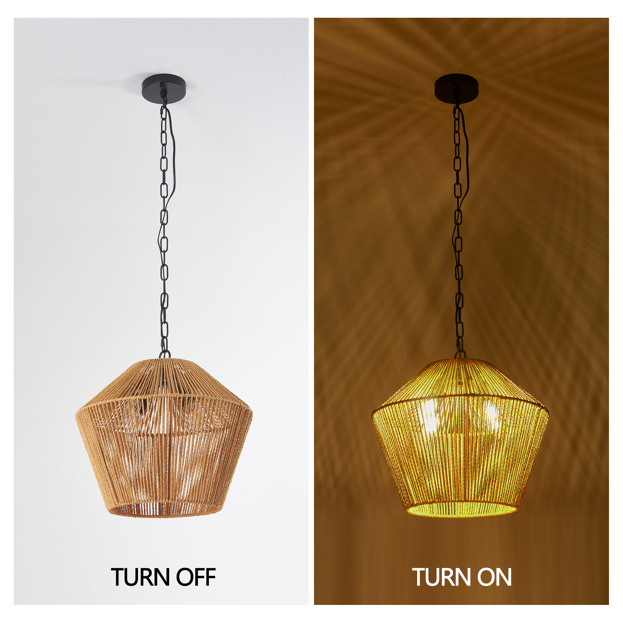 17" Boho Hemp Rope Pendant Light, Handcrafted Farmhouse Hanging Light Fixture for Kitchen Island, Dining Room, or Bedroom, Natural Finish, Adjustable Height (Bulb Not Included) - Image 6