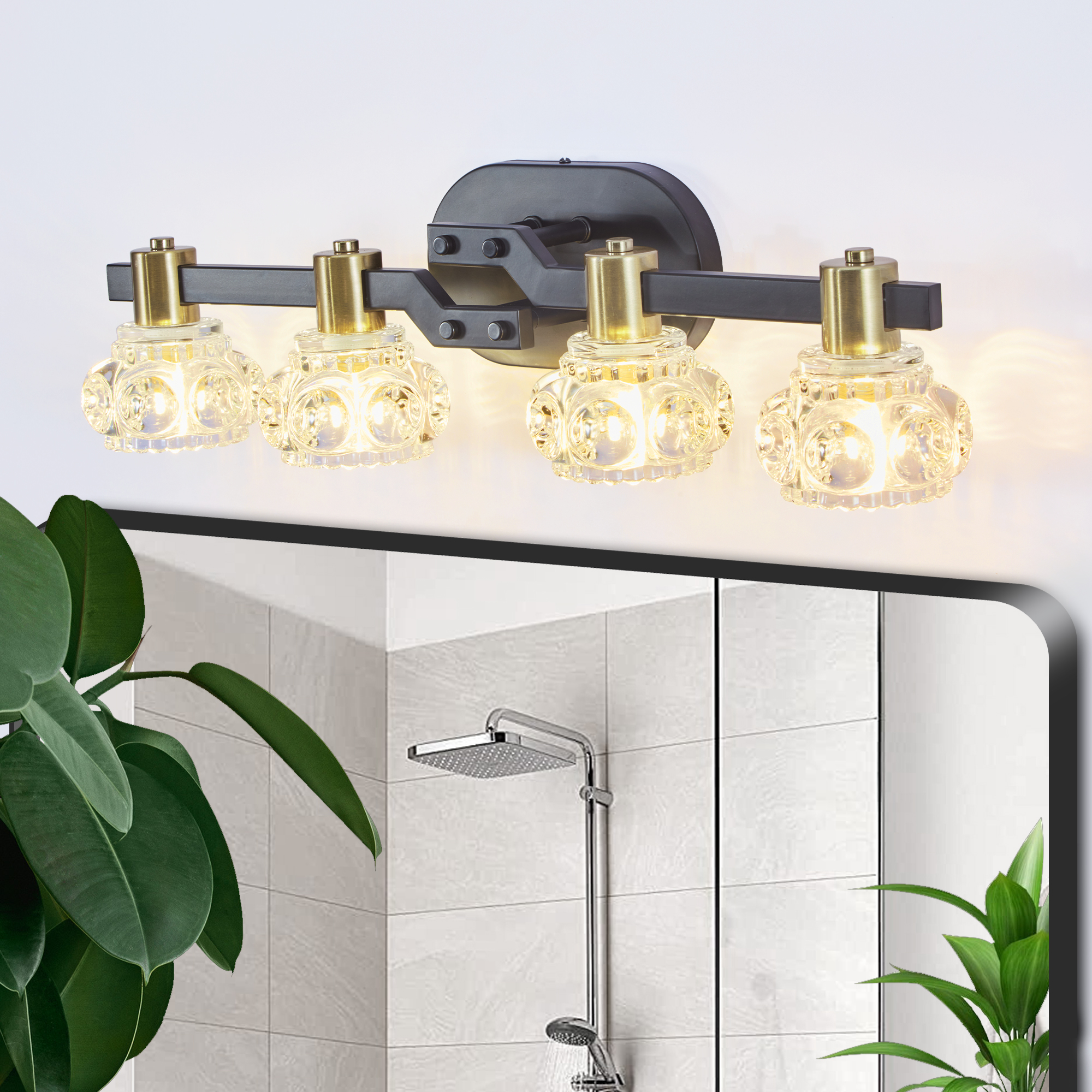 24" Vintage 4-Light Wall Sconce with Clear Crystal Shades, Black Iron Finish Vanity Light Fixture for Bathroom or Hallway (No Bulbs) - Image 2