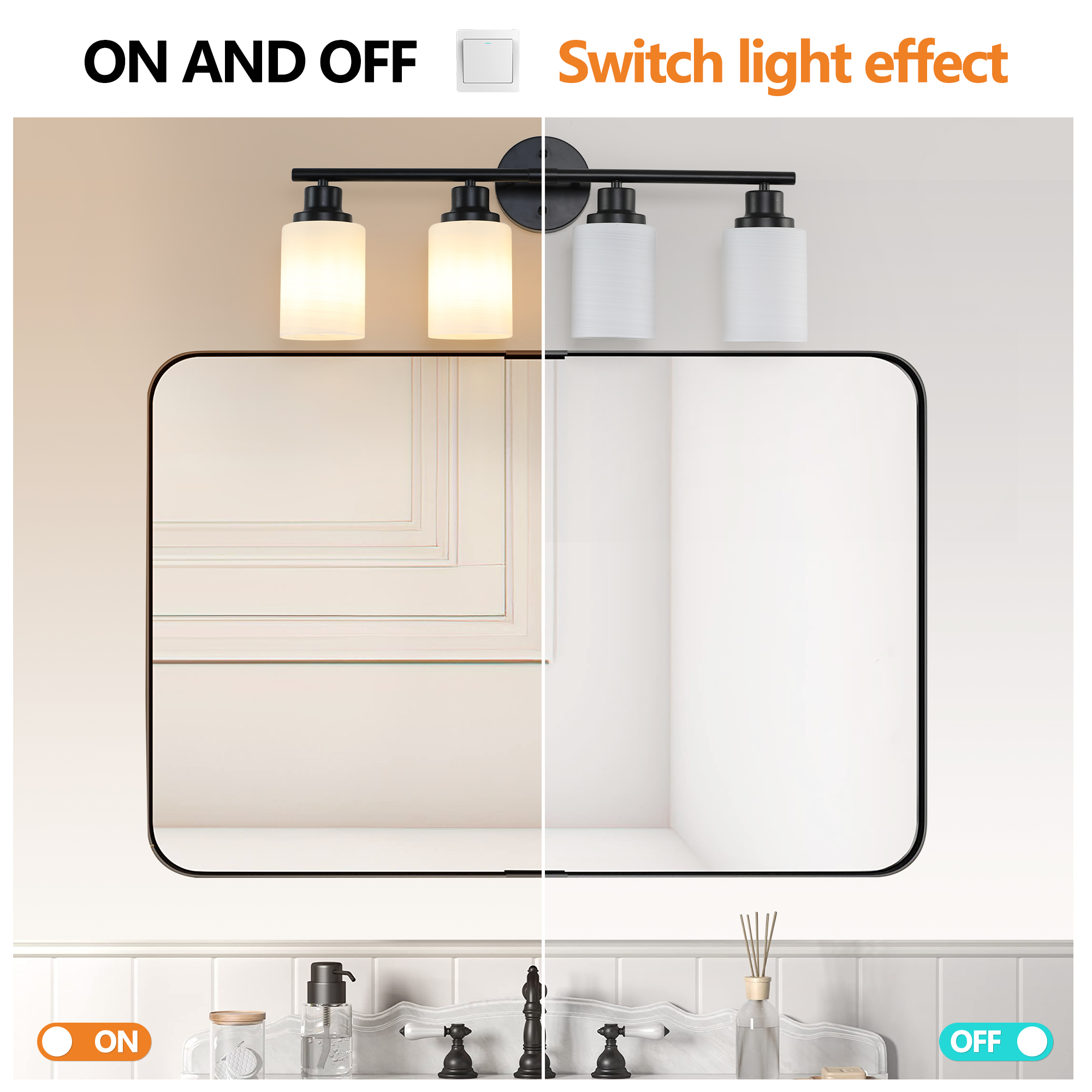 24" Modern 4-Light Vanity Bathroom Mirror Light, Frosted White Glass with Black Iron Frame, Contemporary Wall Sconce for Bedroom, Bathroom, And Dressing Room (Bulb Not Included) - Image 6