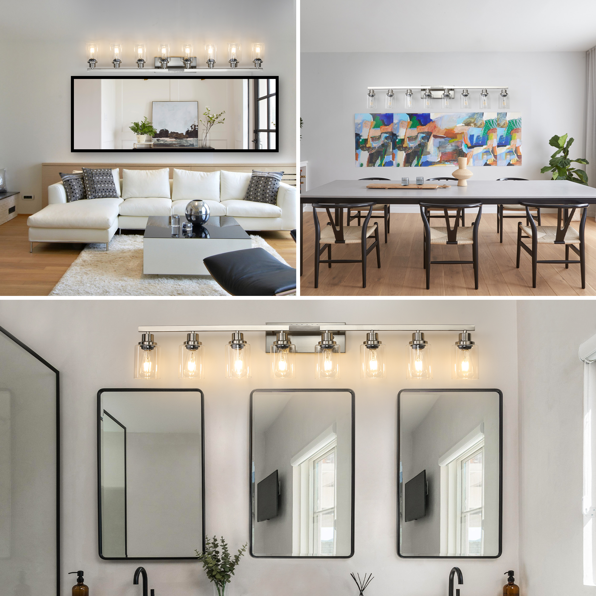 51" Modern 8-Light Bathroom Vanity Light Fixture - Brushed Nickel Finish with Clear Glass Shades, Perfect for Bathroom, Vanity, and Dressing Area Lighting (No Bulbs) - Image 5