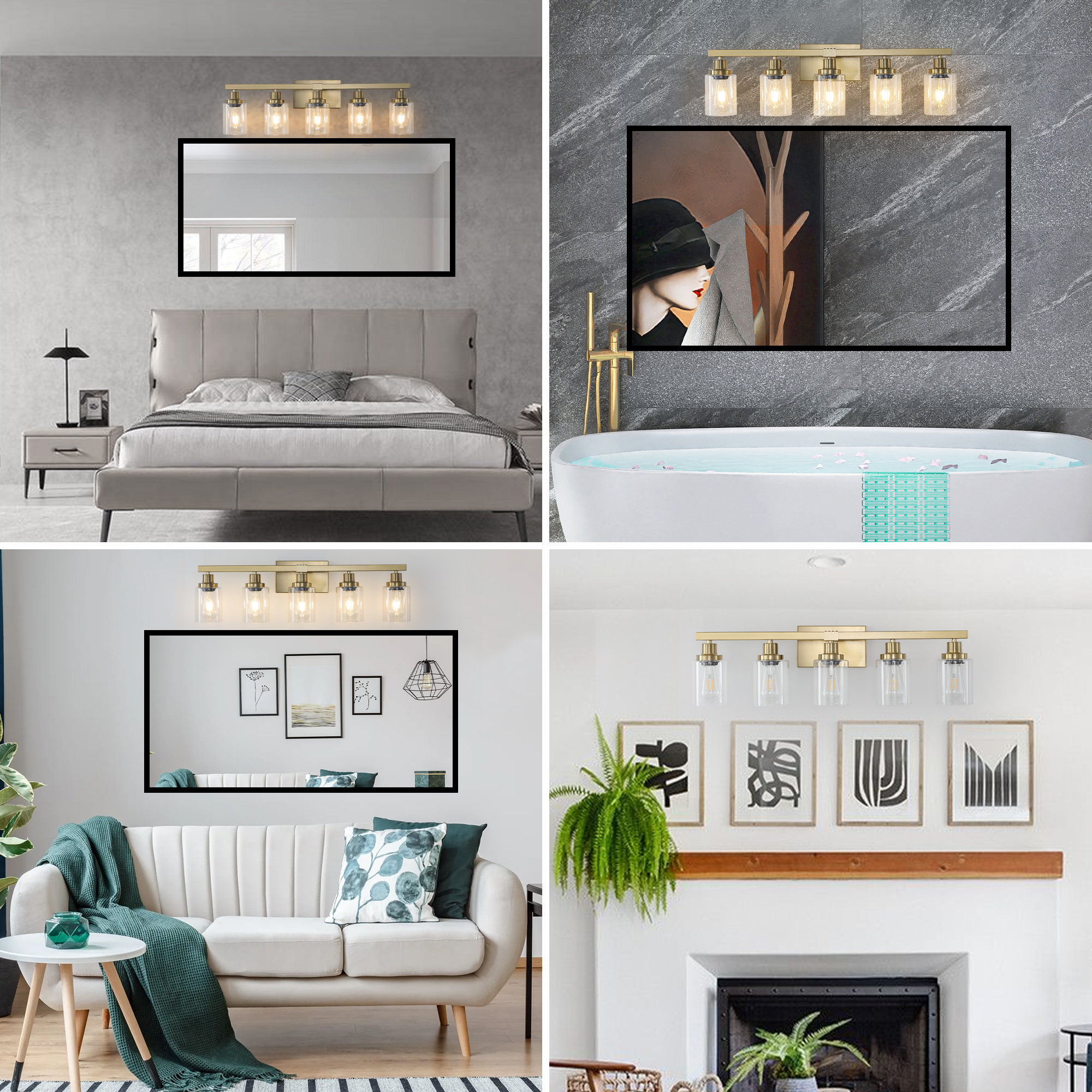 31" Golden 5-Light Vanity Light with Clear Glass Shades, Modern Iron Metal Bathroom Wall Fixture for Mirror, Ideal for Bathroom and Dressing Table (No Bulbs) - Image 5